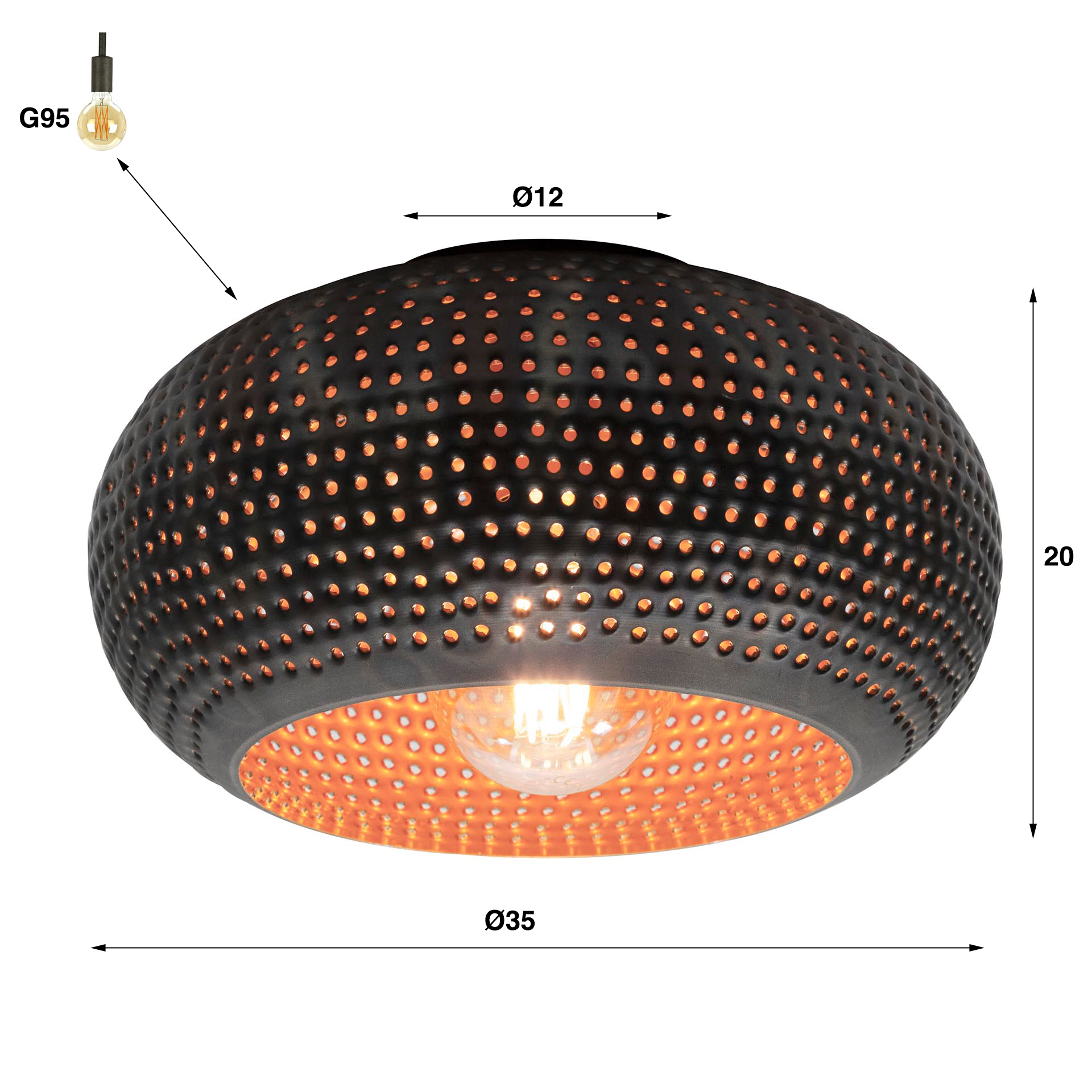 Deckenleuchte Punch 1-flammig Ø35cm in Schwarz-Braun (Schwarz Braun) - Emmo Design