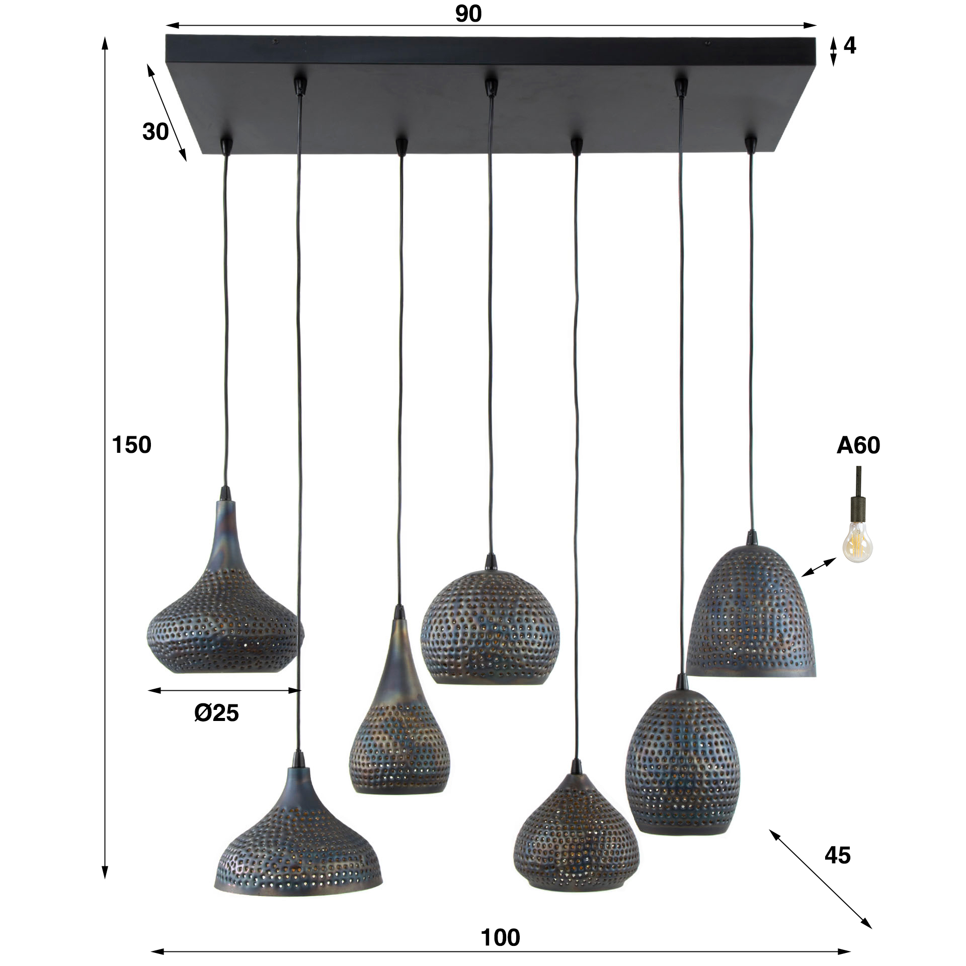 Hanglamp Punch 4+3-lichts / Zwart bruin - Zijlstra