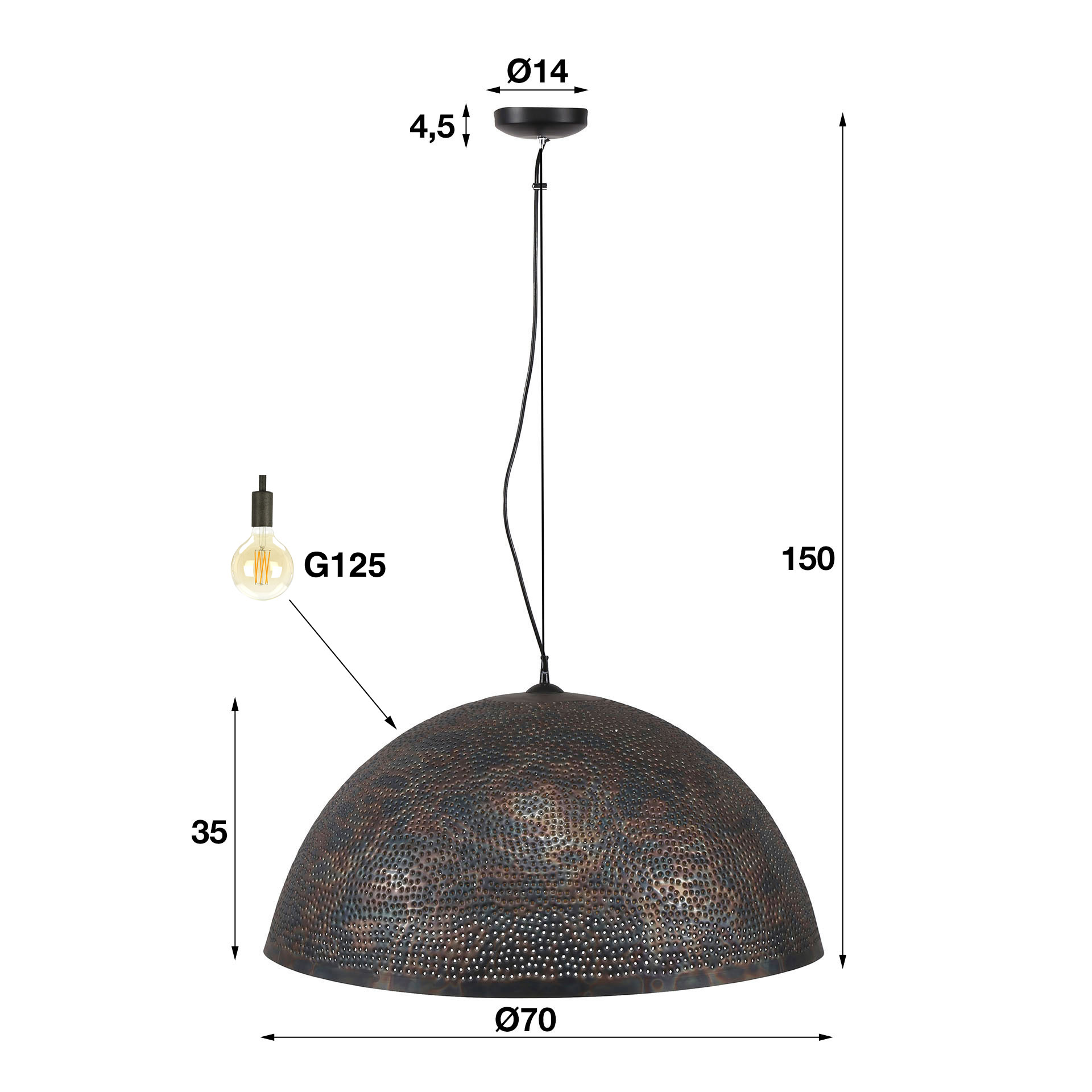 Pendelleuchte Punch 1-flammig Ø70cm in Schwarz-Braun (Schwarz Braun) - Emmo Design