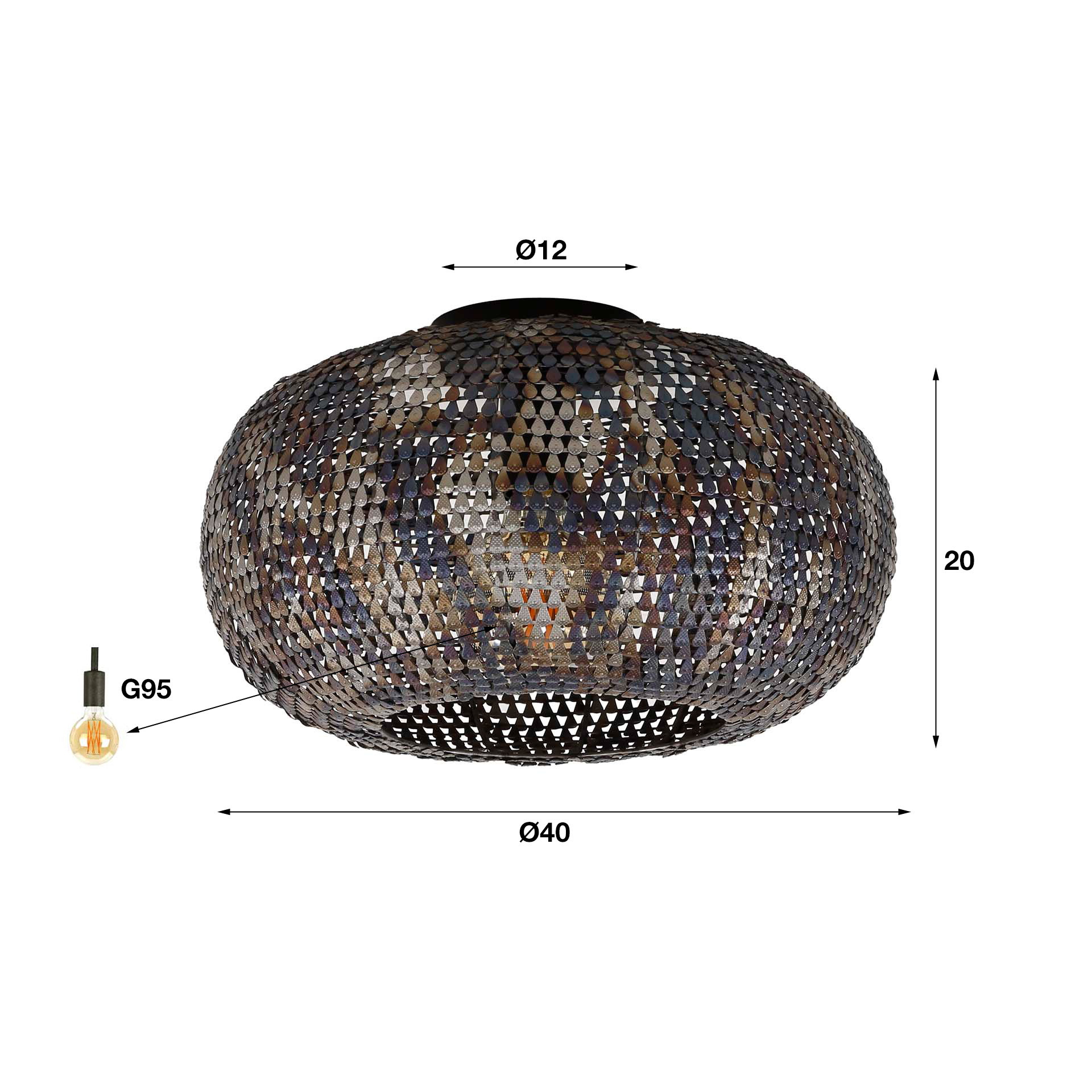 Plafondlamp Armor 1-lichts / Zwart bruin - Zijlstra