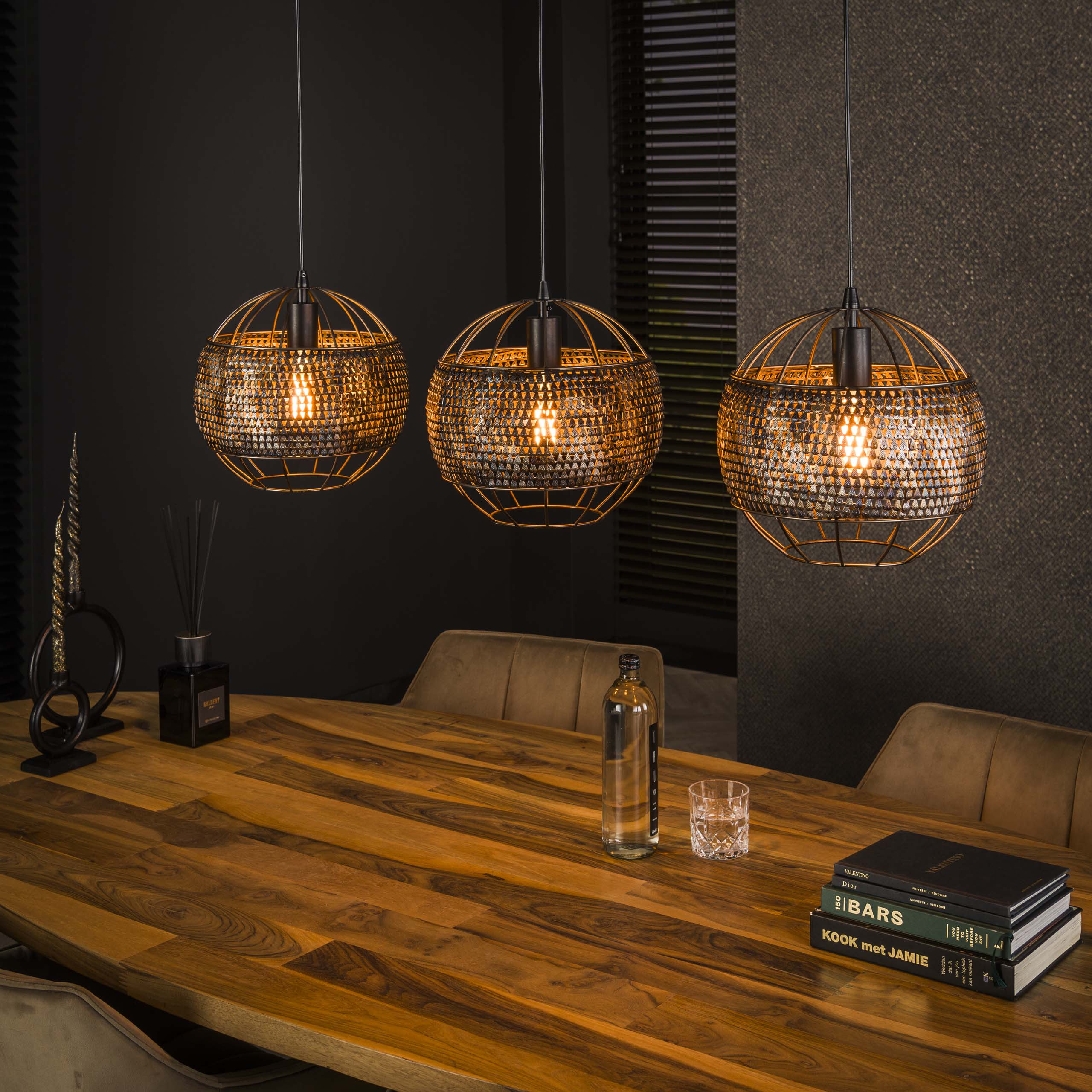 Hanglamp Armor Open 3-lichts / Zwart bruin - Zijlstra