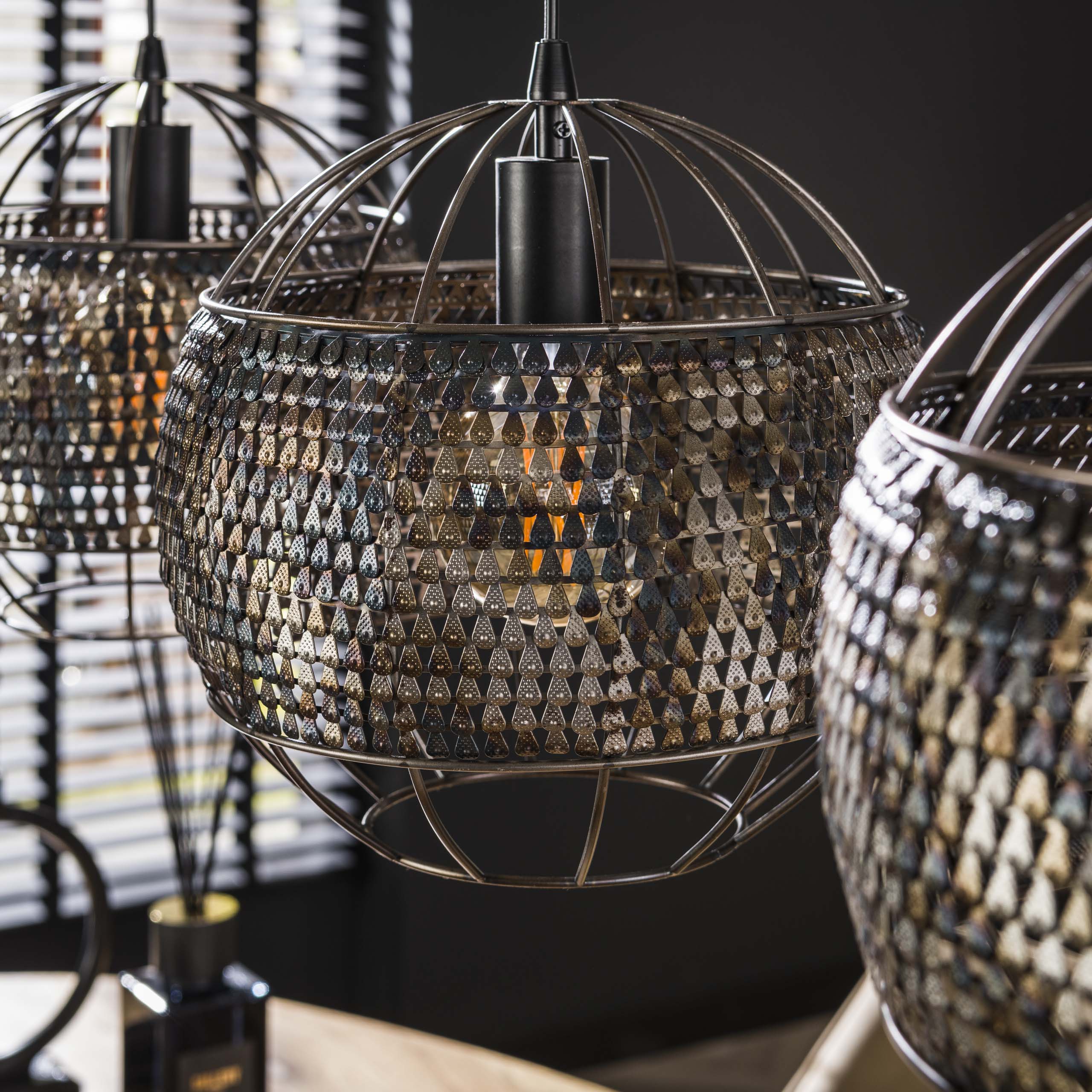Hanglamp Armor Open 3-lichts / Zwart bruin - Zijlstra
