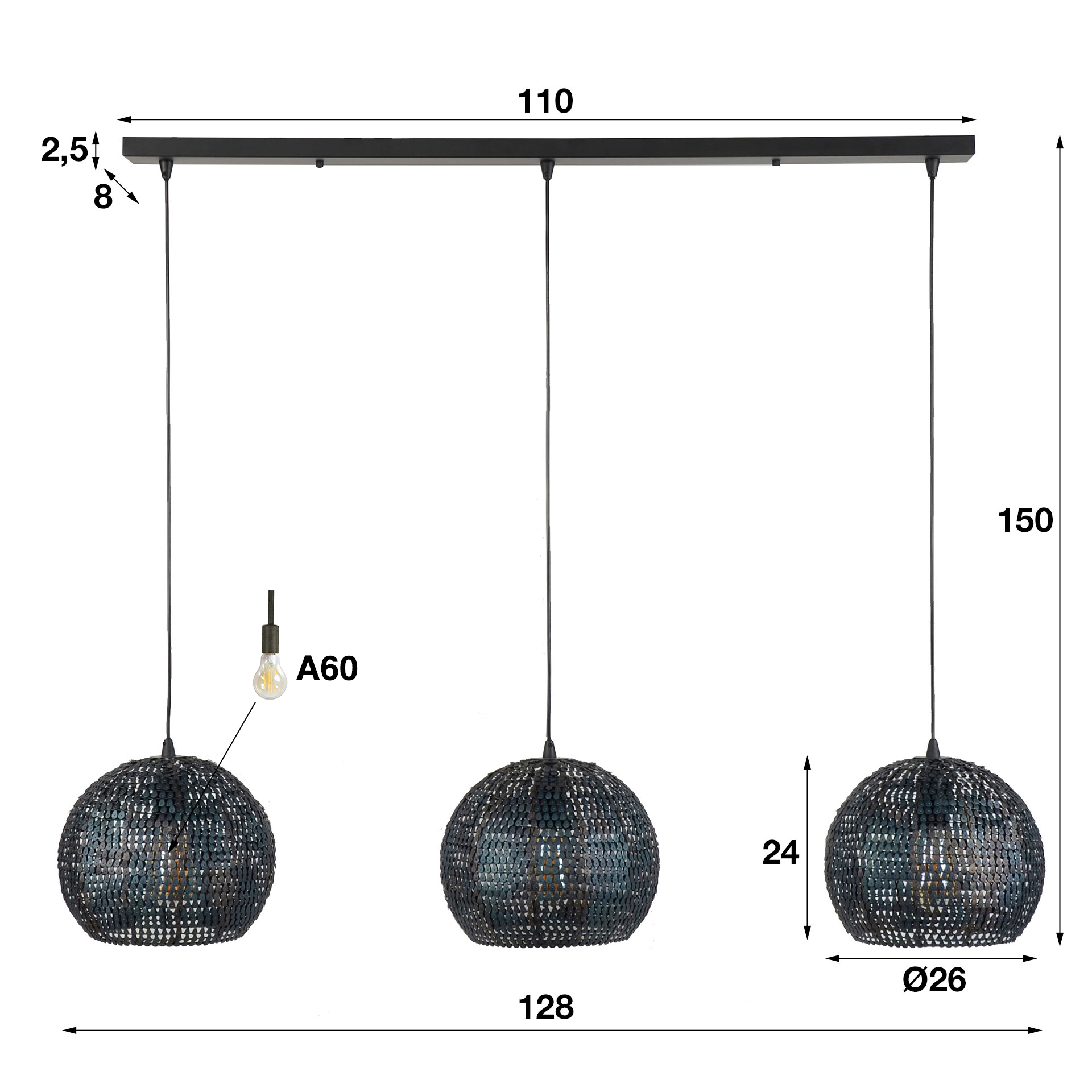 Hängelampe Armor Orb 3-flammig / Schwarzbraun - Zijlstra