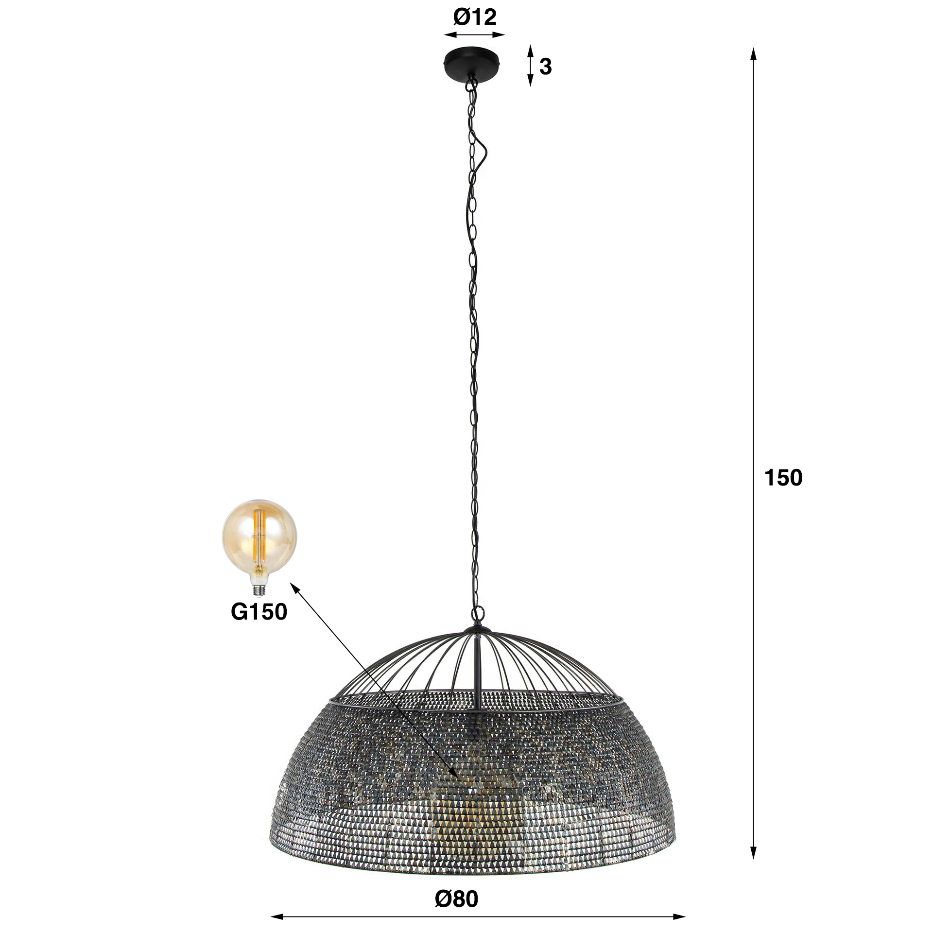 Hanglamp Armor 1-lichts Ø80cm / Zwart bruin - Zijlstra