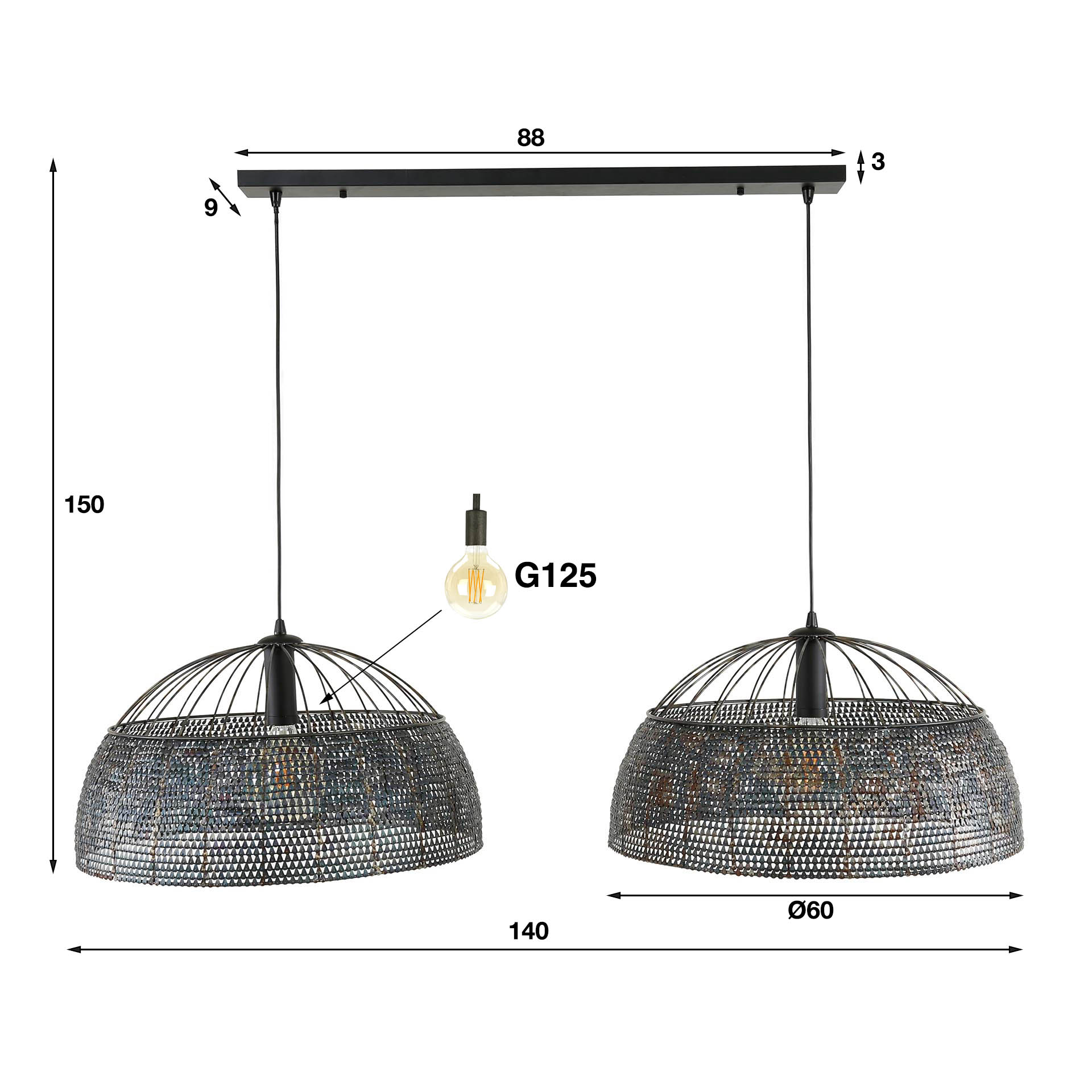 Pendelleuchte Armor Open 2-flammig Ø60cm in Schwarz-Braun (Schwarz Braun) - Emmo Design