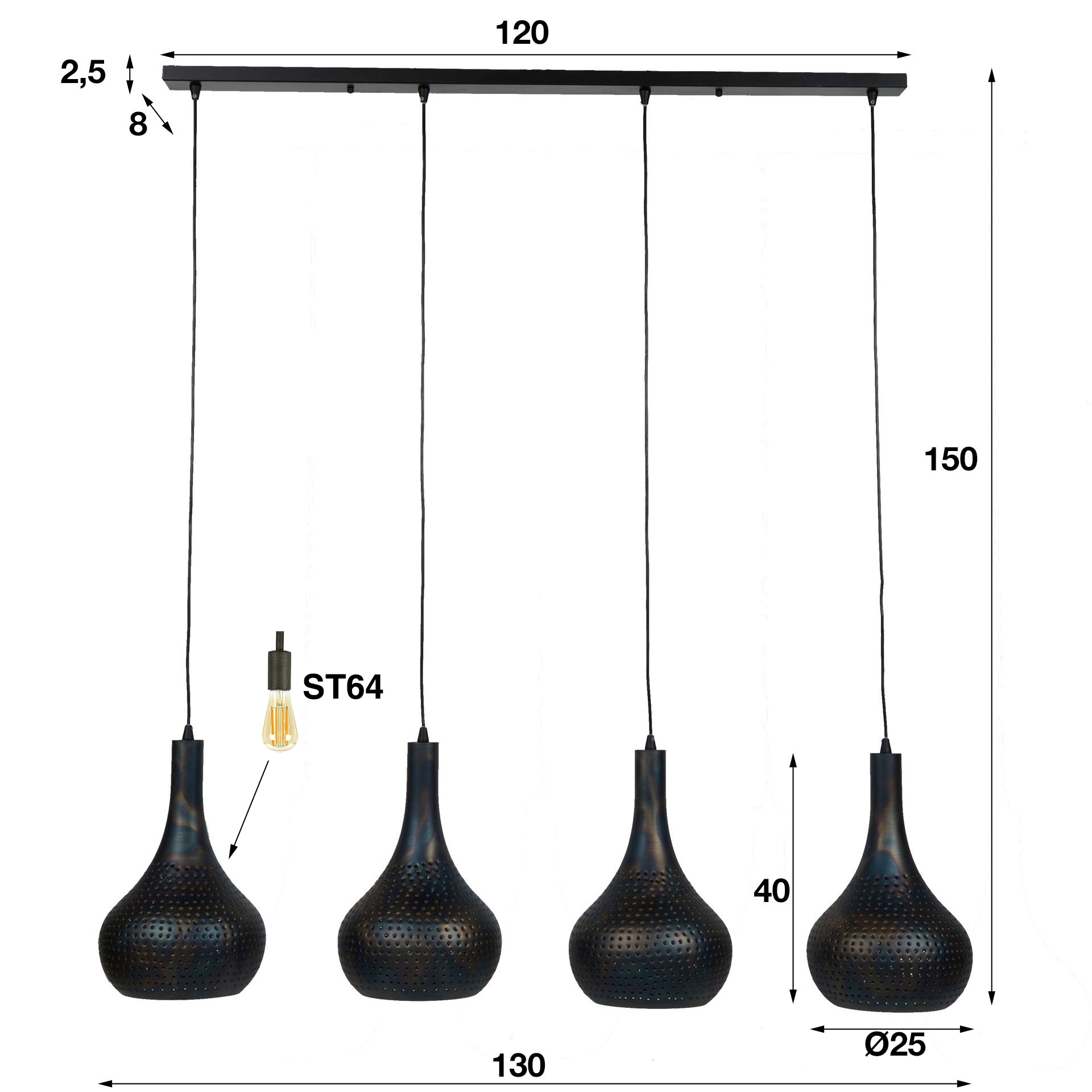 Hanglamp Punch Cone 4-lichts / Zwart bruin - Zijlstra