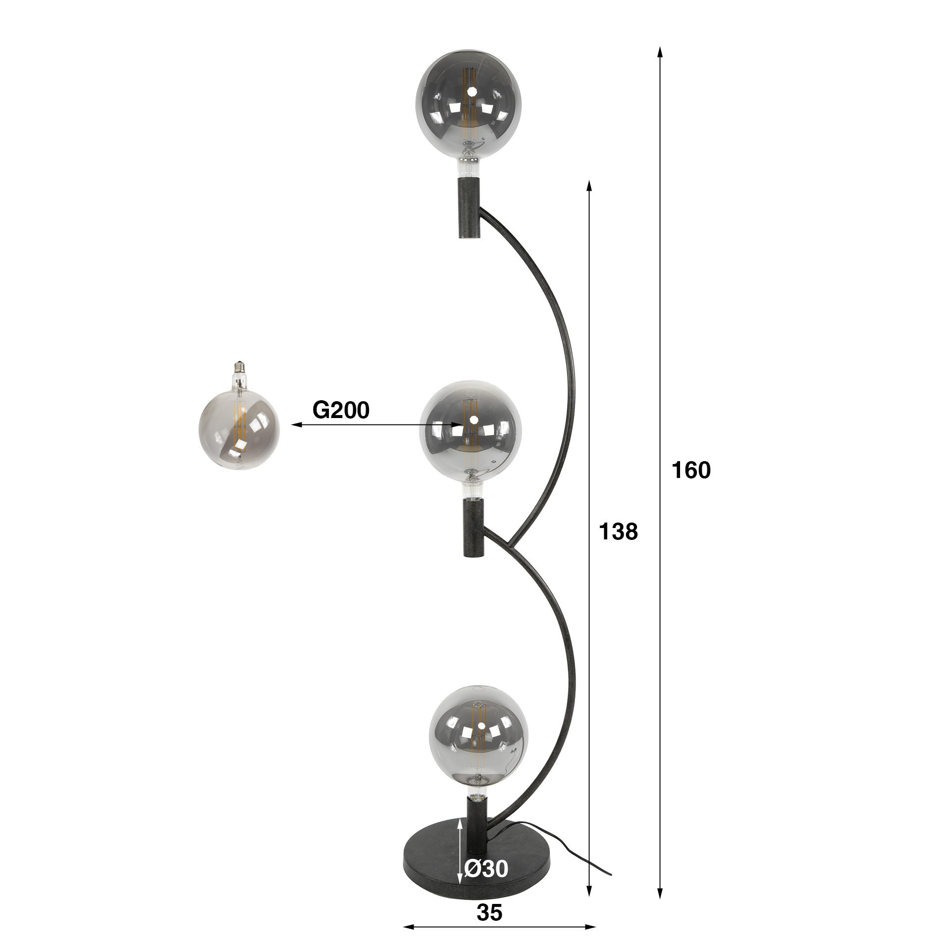 Floor Lamp Arcus 3-light / Arctic black - Zijlstra