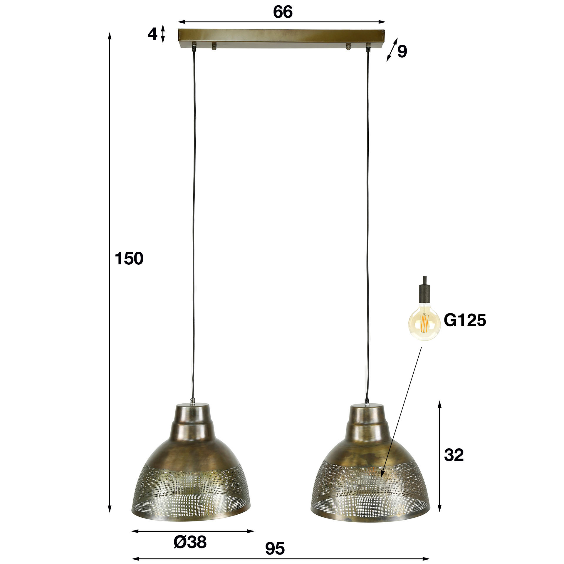 Hanglamp Screen 2-lichts / Antiek brons - Zijlstra
