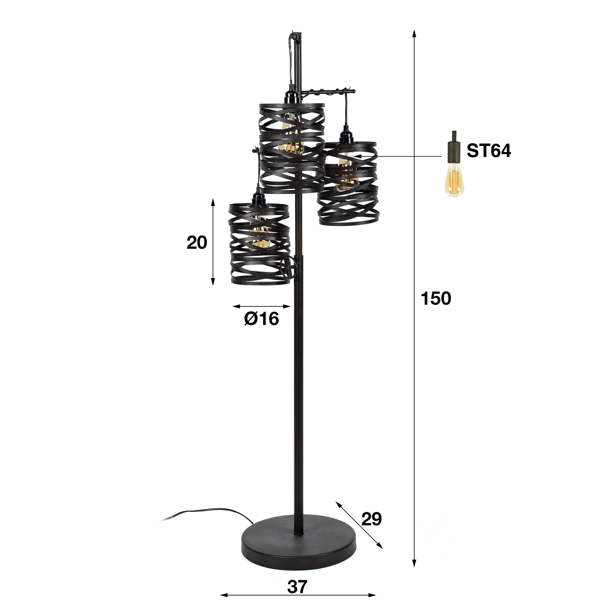 Floor lamp Spindle 3-light / Slate grey - Zijlstra