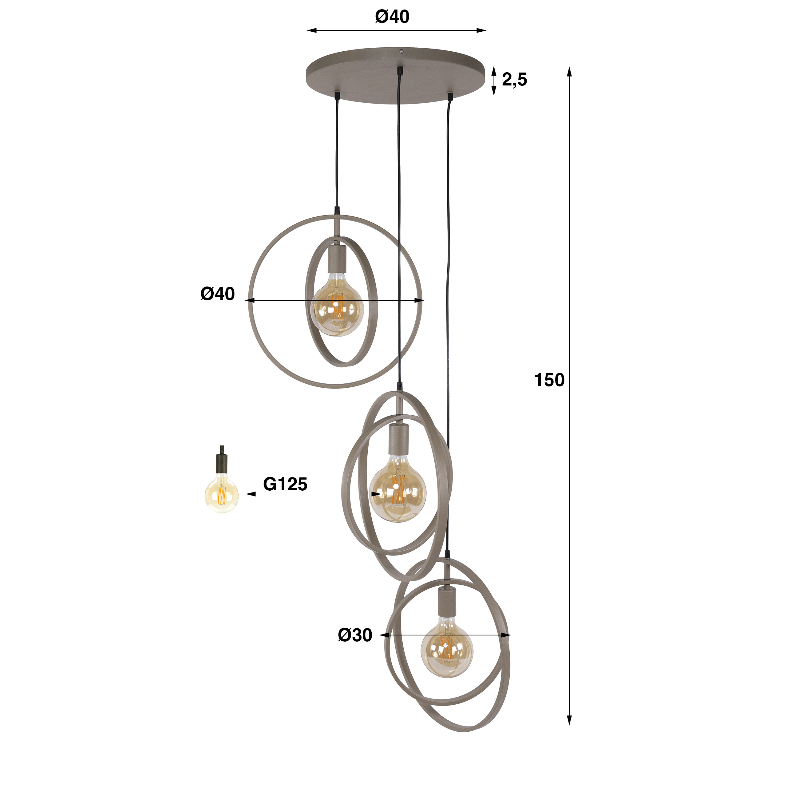 Hanglamp Turn Around getrapt 3-lichts / Beige - Zijlstra