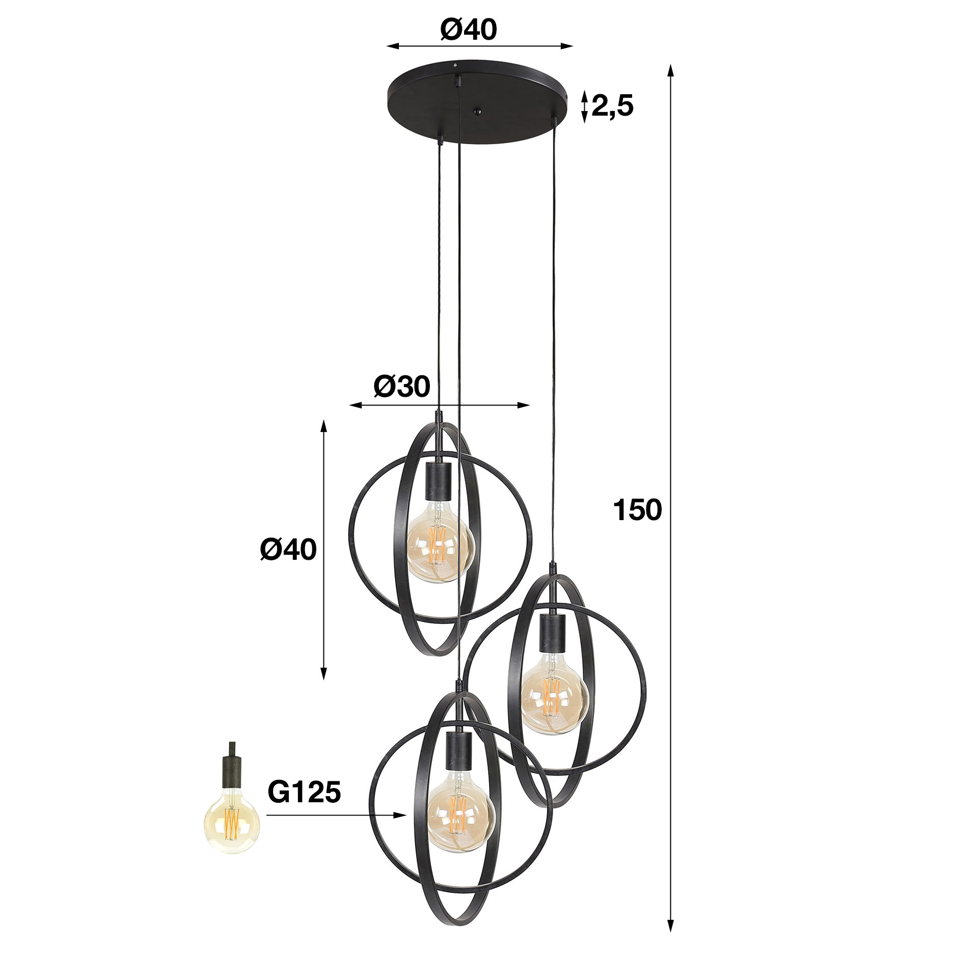 Pendelleuchte Turn Around getrapt 3-flammig in Charcoal - Emmo Design