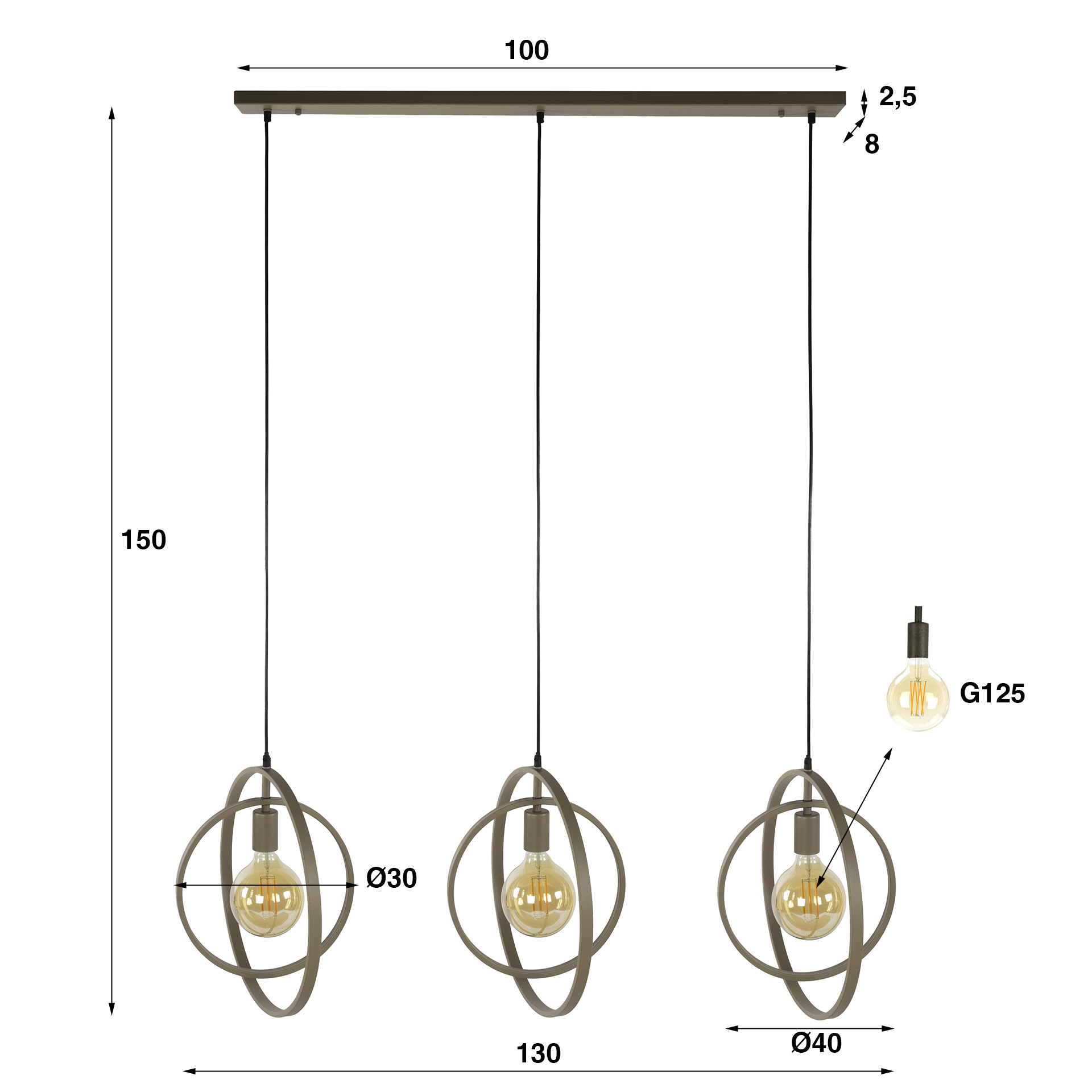 Hanglamp Turn Around 3-lichts / Beige - Zijlstra