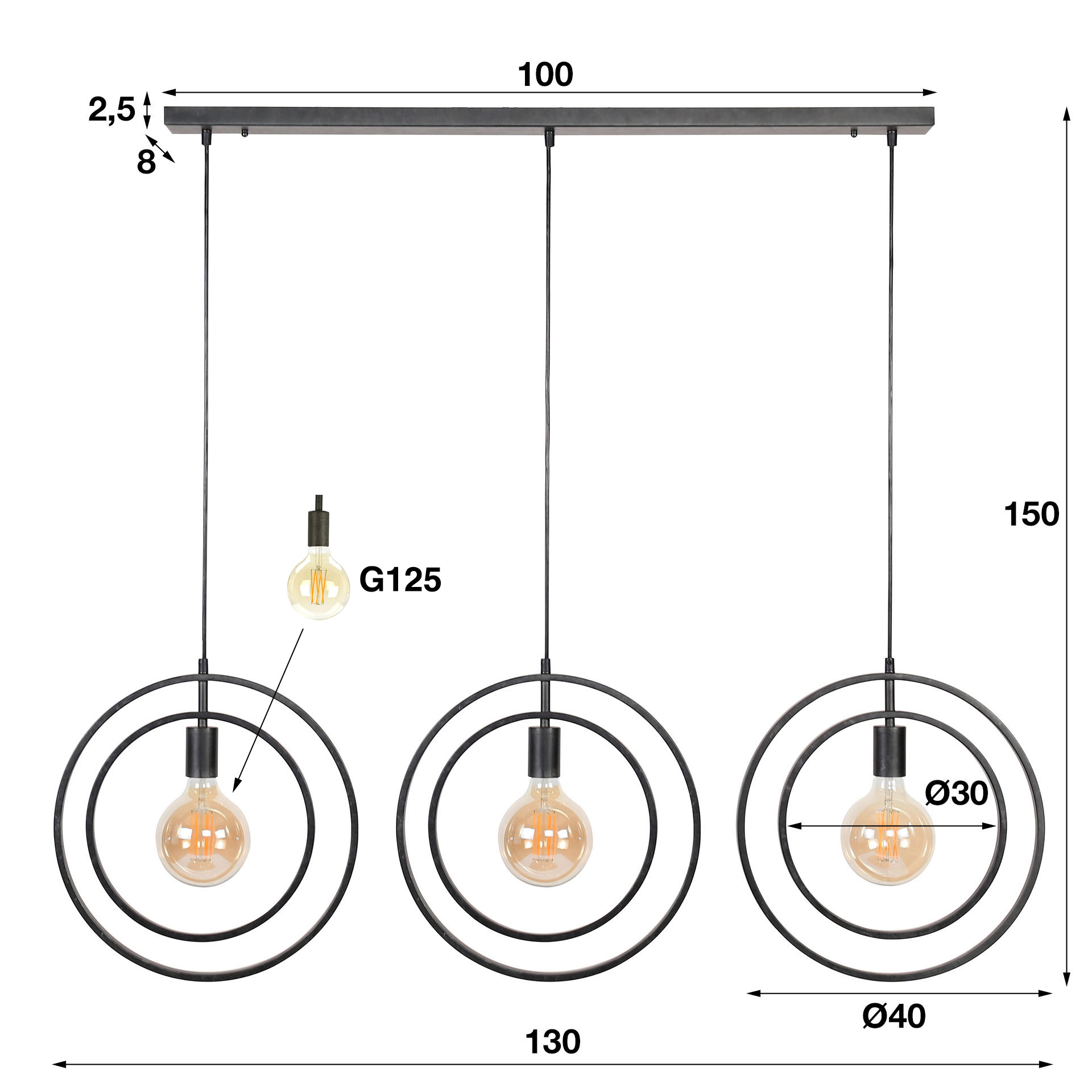 Pendelleuchte Turn Around 3-flammig in Charcoal - Emmo Design