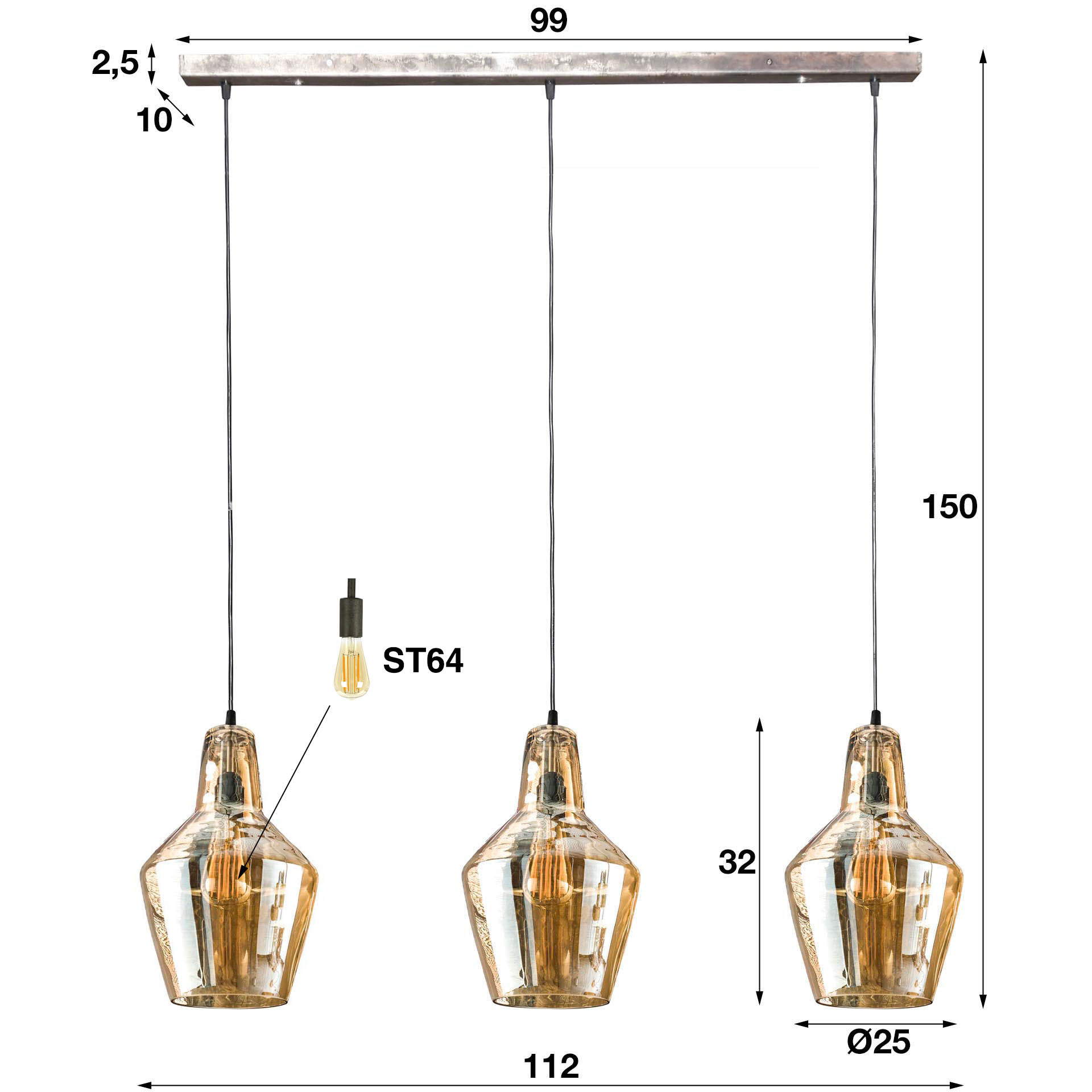 Pendelleuchte Glass Cone 3-flammig in Altsilber (Oud Silber) - Emmo Design