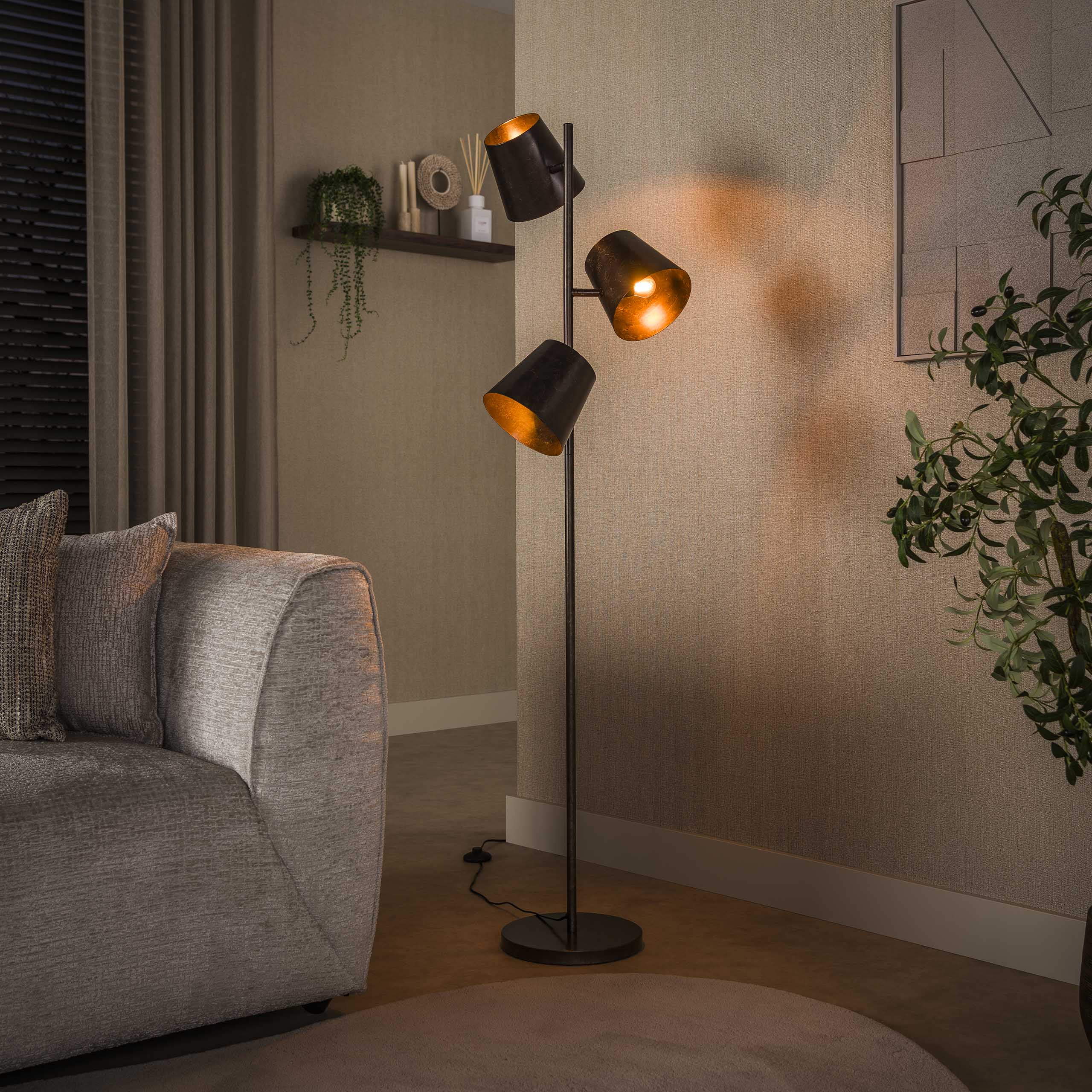 Vloerlamp Kinetic 3-lichts / Urban bruin - Zijlstra