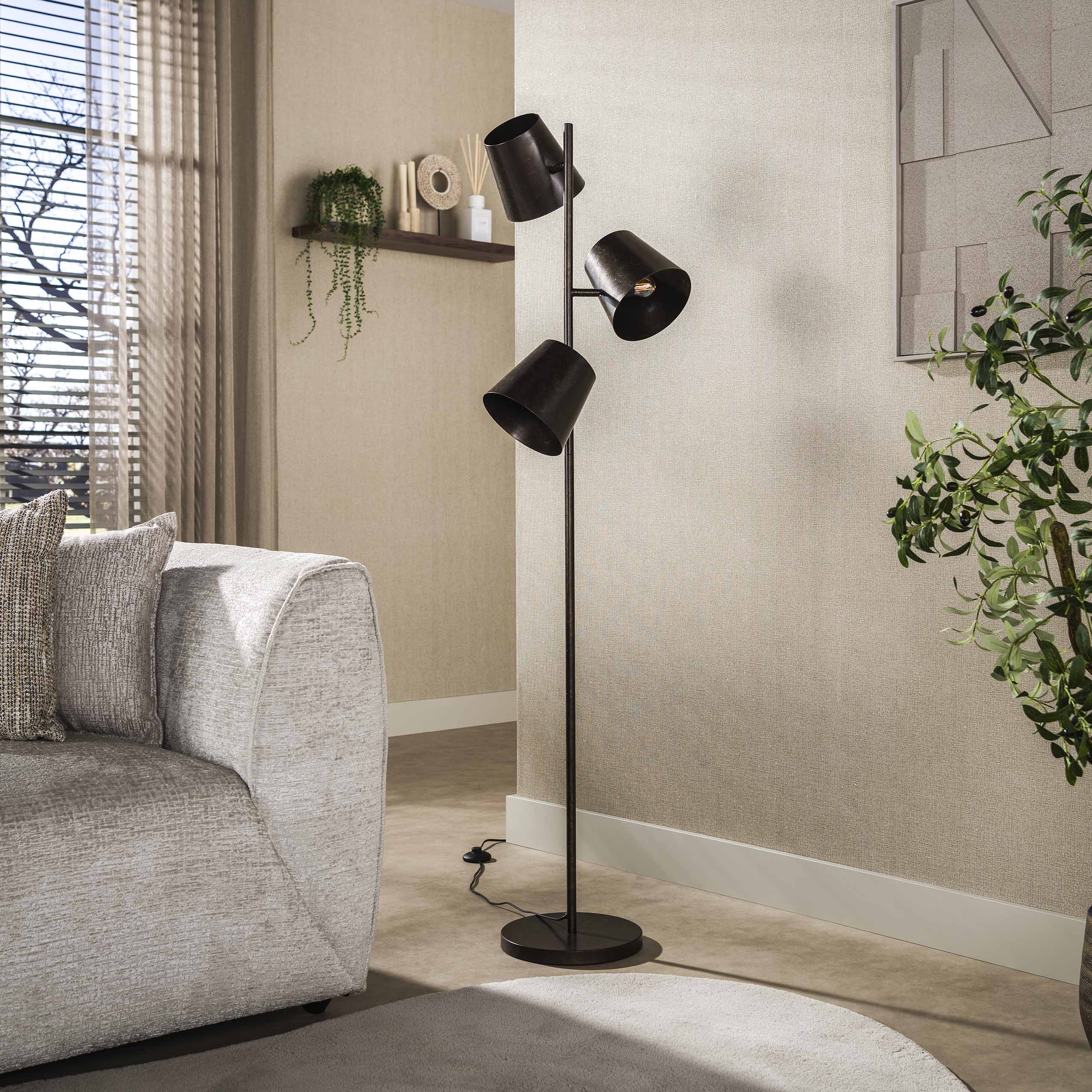 Vloerlamp Kinetic 3-lichts / Urban bruin - Zijlstra