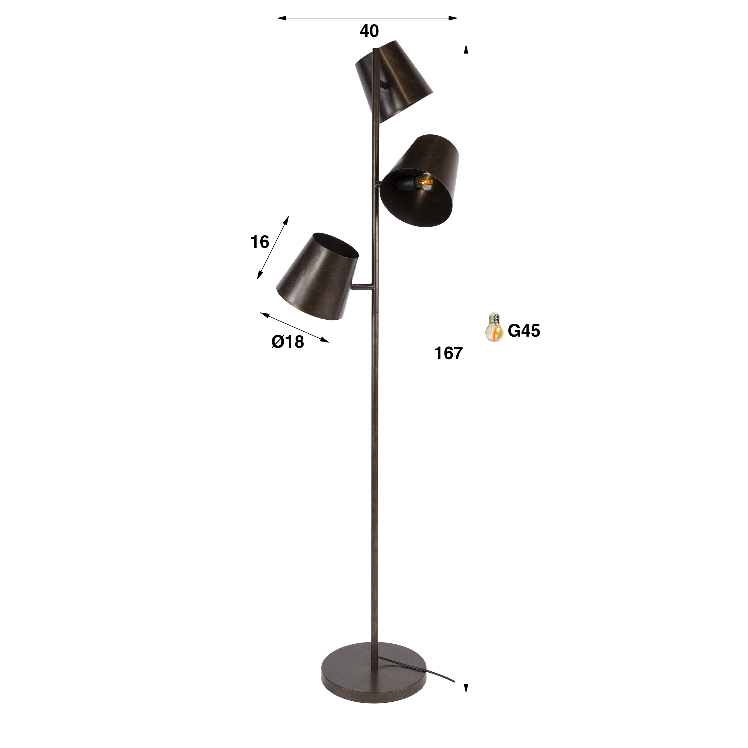 Stehleuchte Kinetic 3-flammig in Urban Braun - Emmo Design