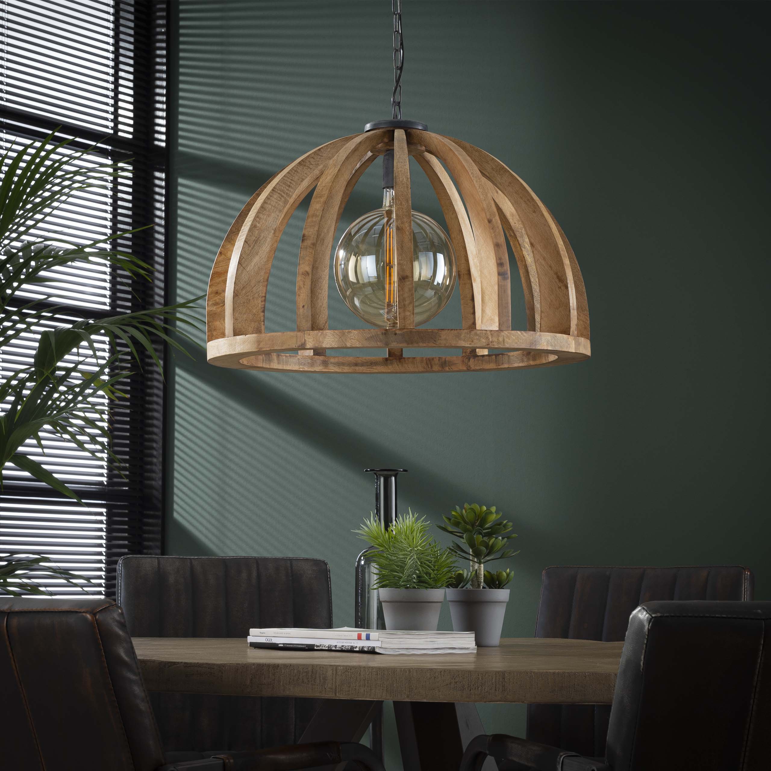 Pendelleuchte Orba 1-flammig Ø60cm aus massivem Mangoholz (Massiv Mango) - Emmo Design