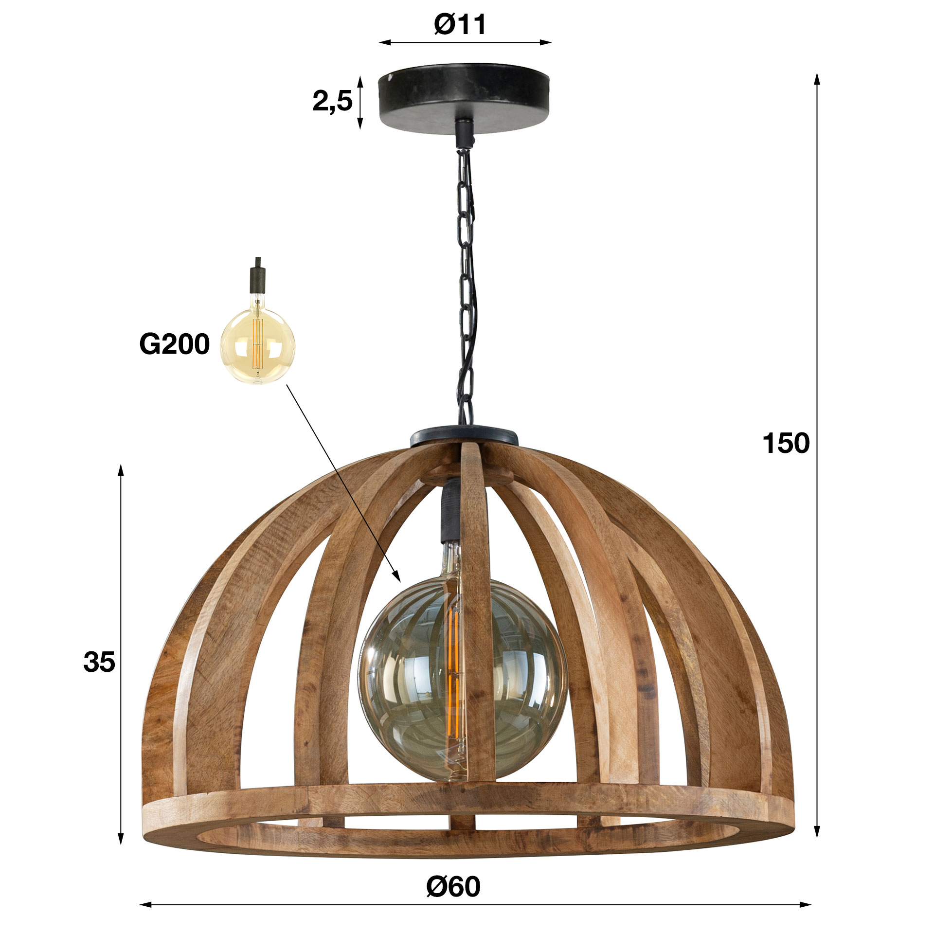 Hanglamp Orba 1-lichts Ø60cm / Massief mango - Zijlstra