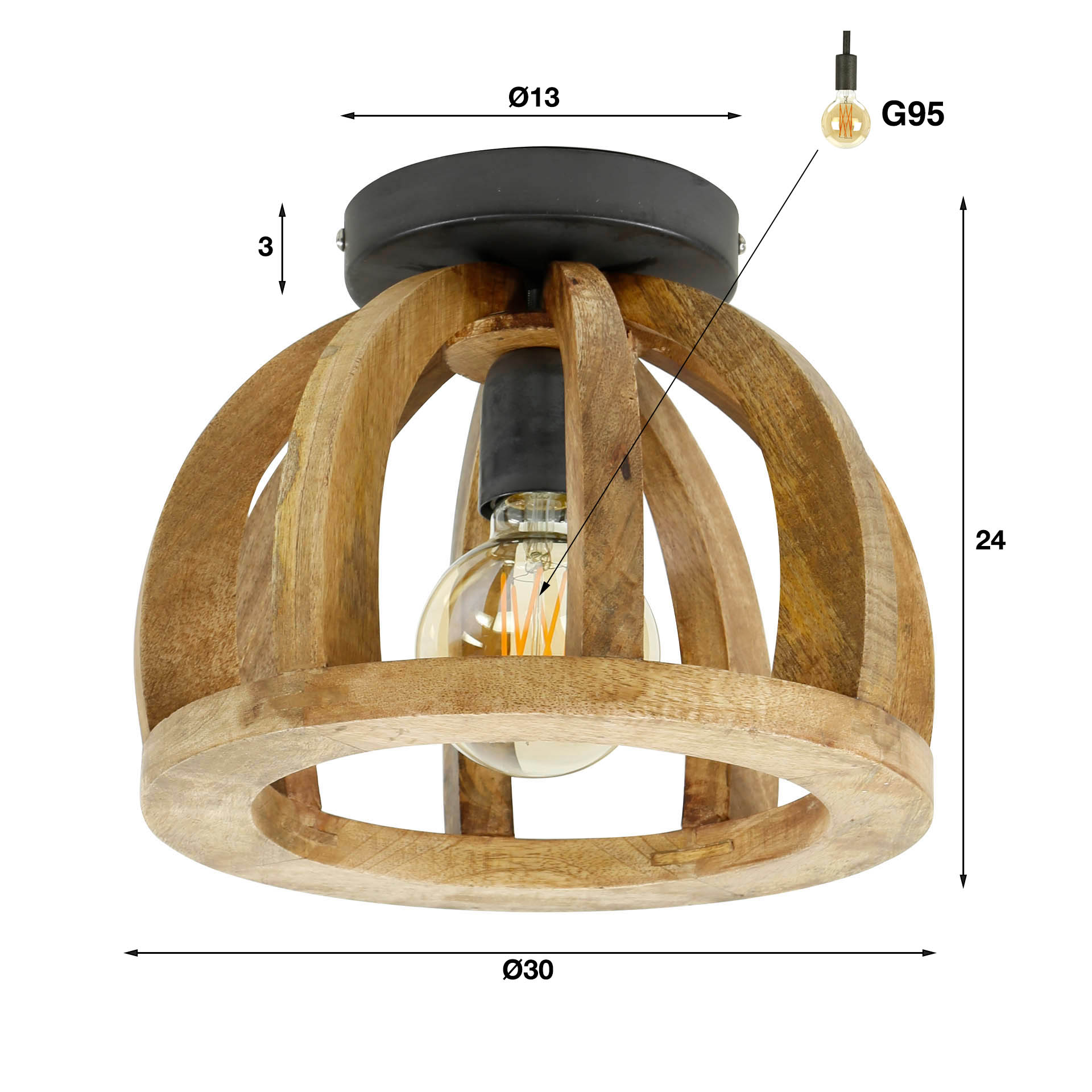 Deckenleuchte Orba 1-flammig aus massivem Mangoholz (Massiv Mango) - Emmo Design