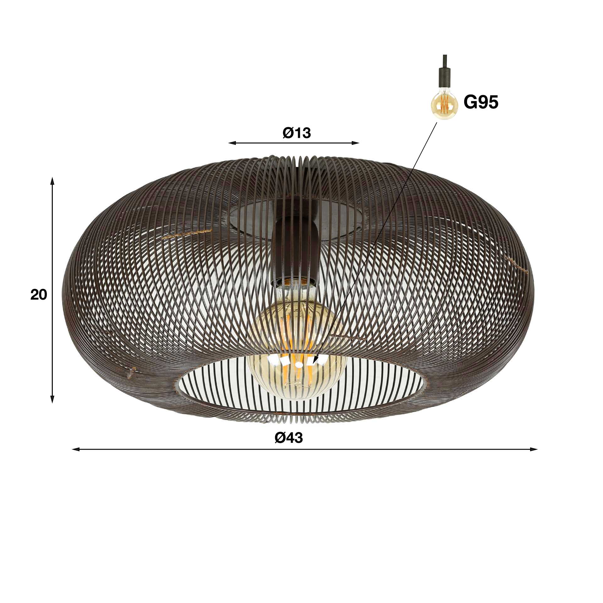 Plafondlamp Copper Twist 1-lichts / Zwart nikkel - Zijlstra