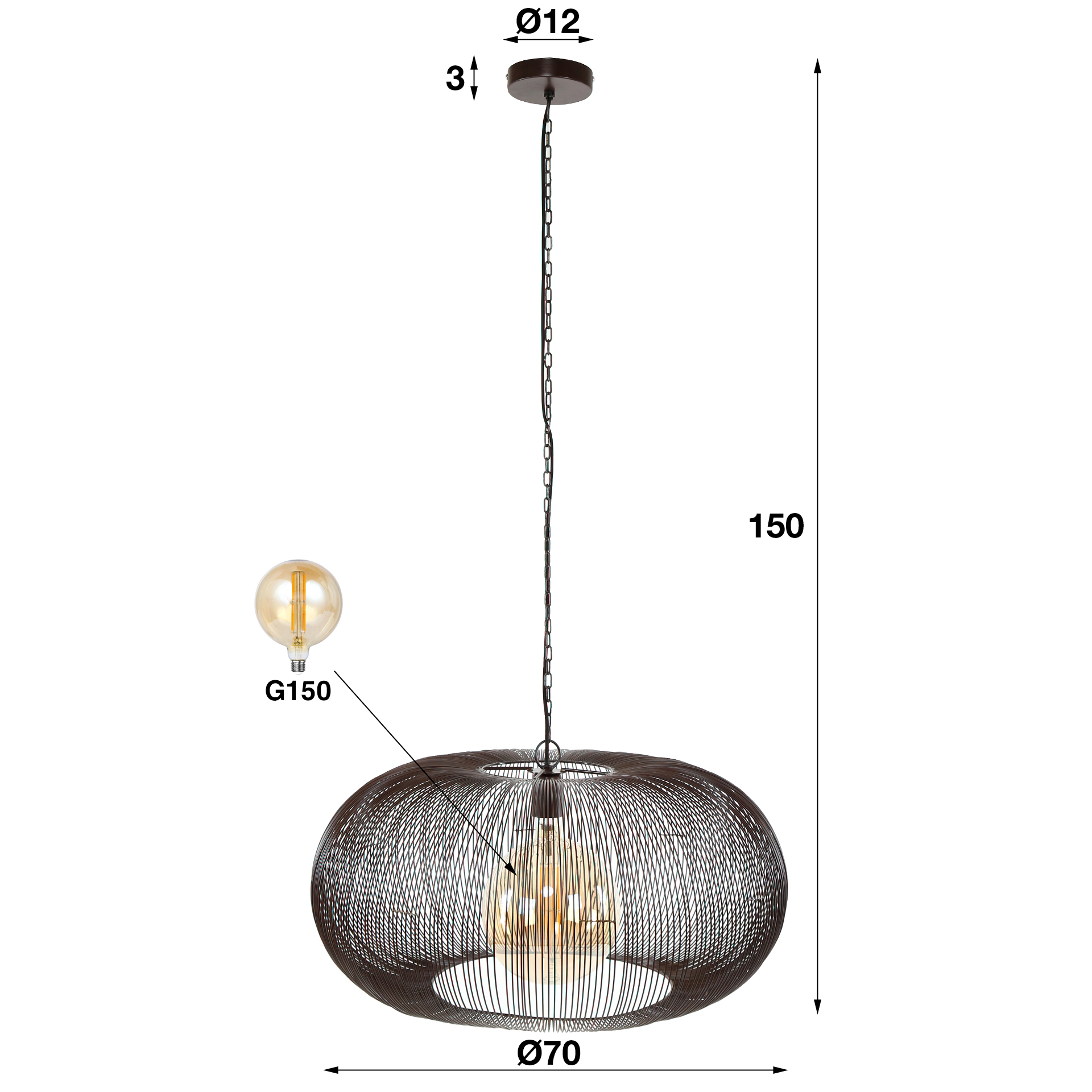 Hanglamp Copper Twist 1-lichts Ø70cm / Zwart nikkel - Zijlstra