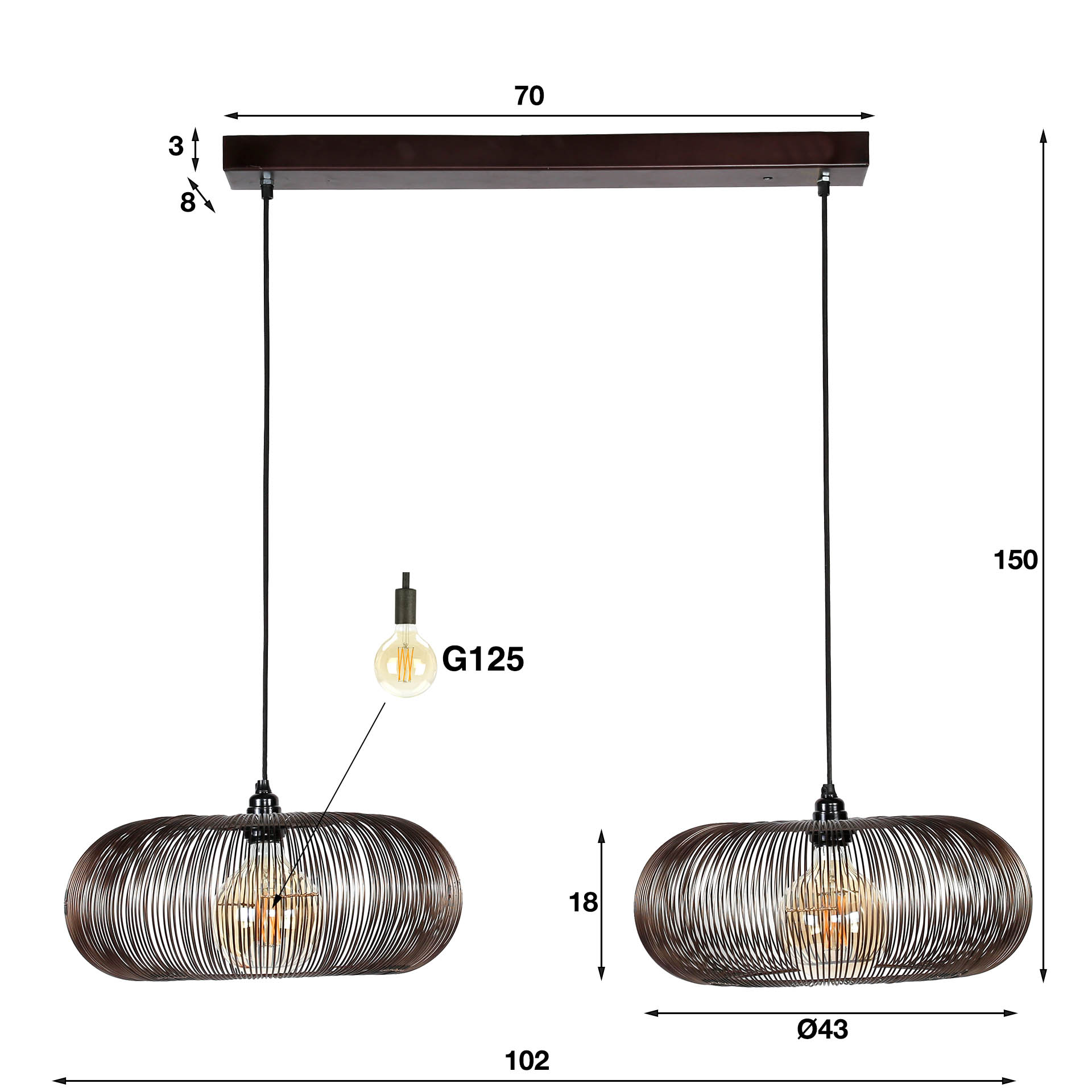 Hanglamp Copper Twist 2-lichts / Zwart nikkel - Zijlstra