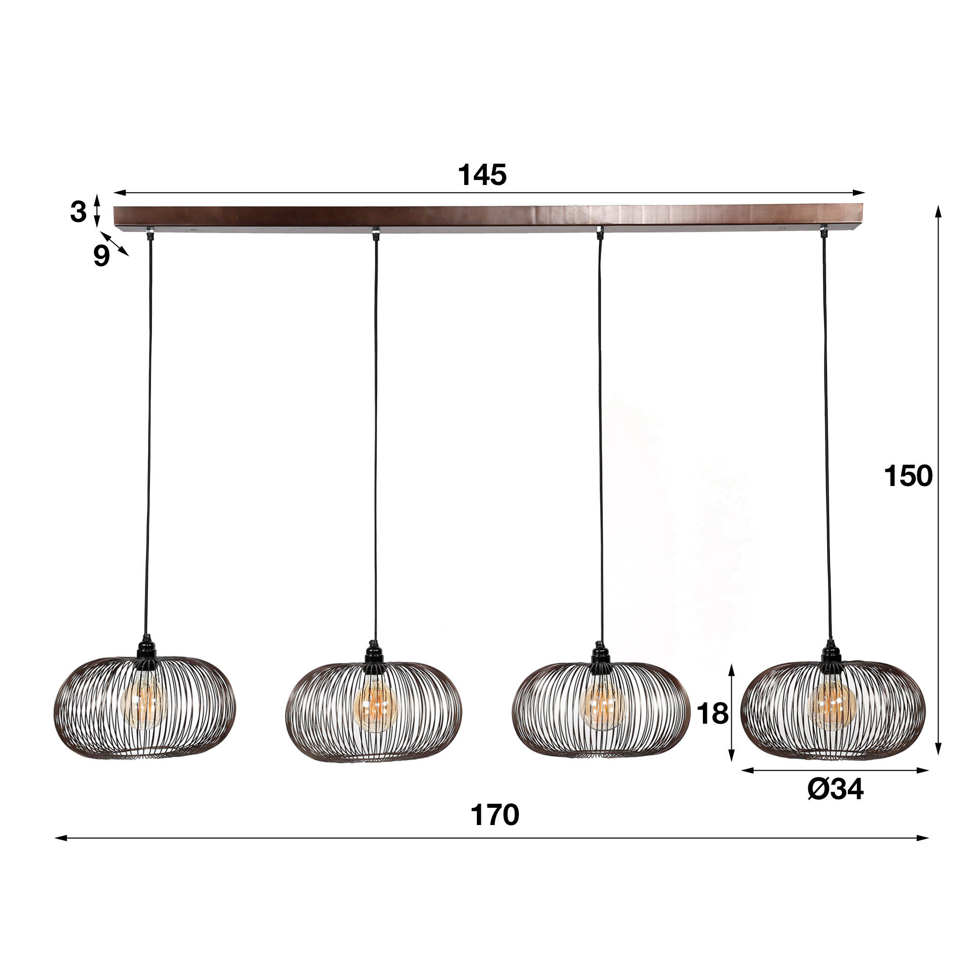 Hanglamp Copper Twist 4-lichts / Zwart nikkel - Zijlstra