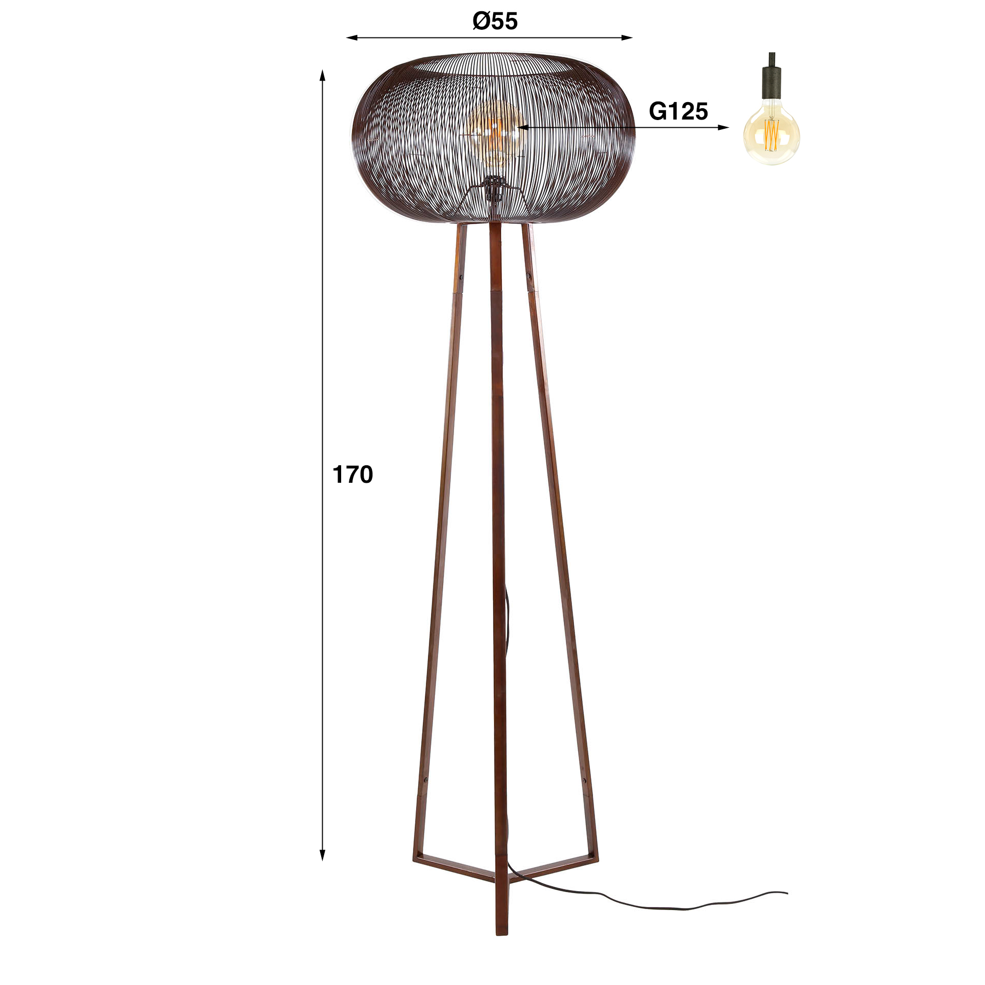 Floor Lamp Copper Twist 1-light / Black nickel - Zijlstra
