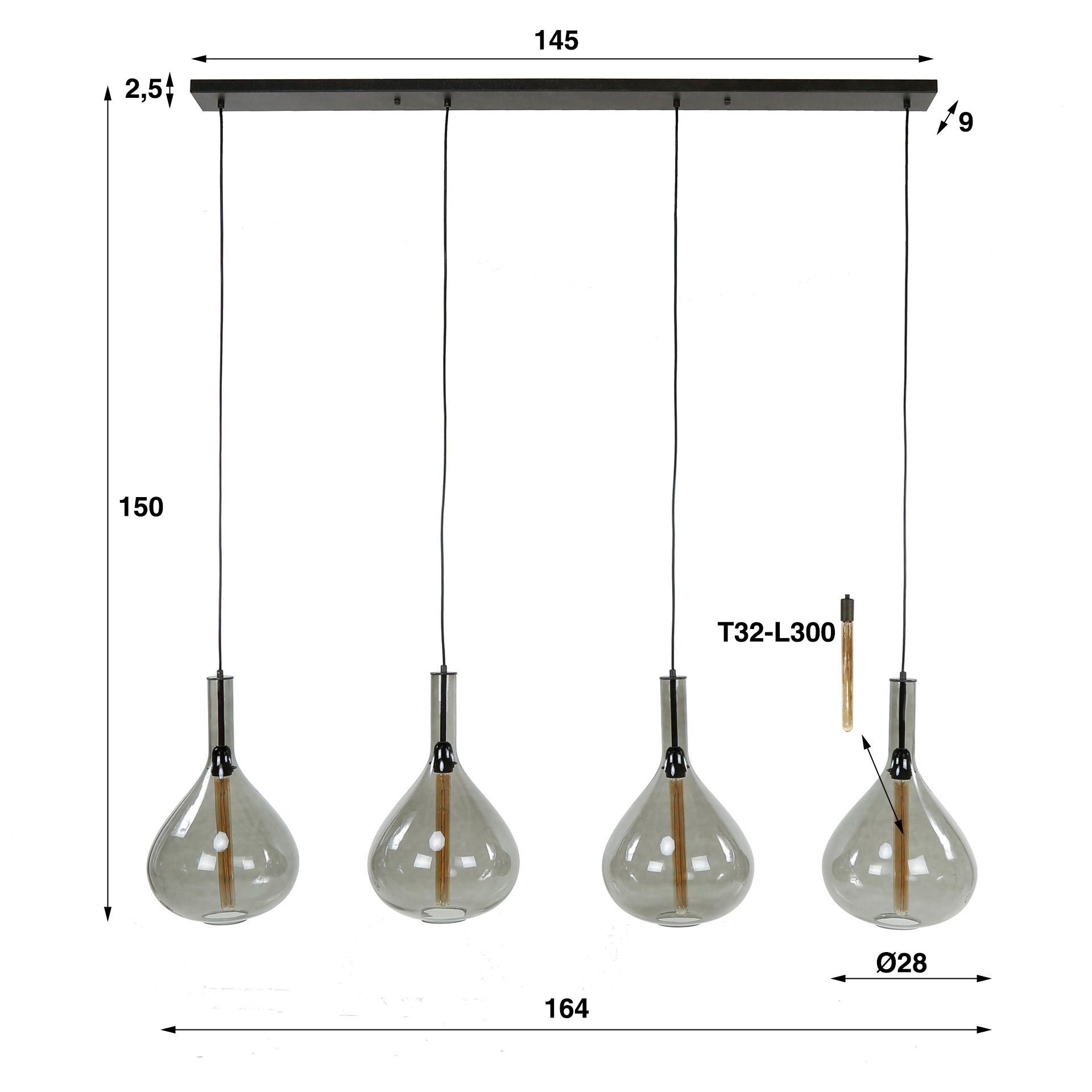 Hanglamp Smoke Drop 4-lichts / Artic zwart - Zijlstra