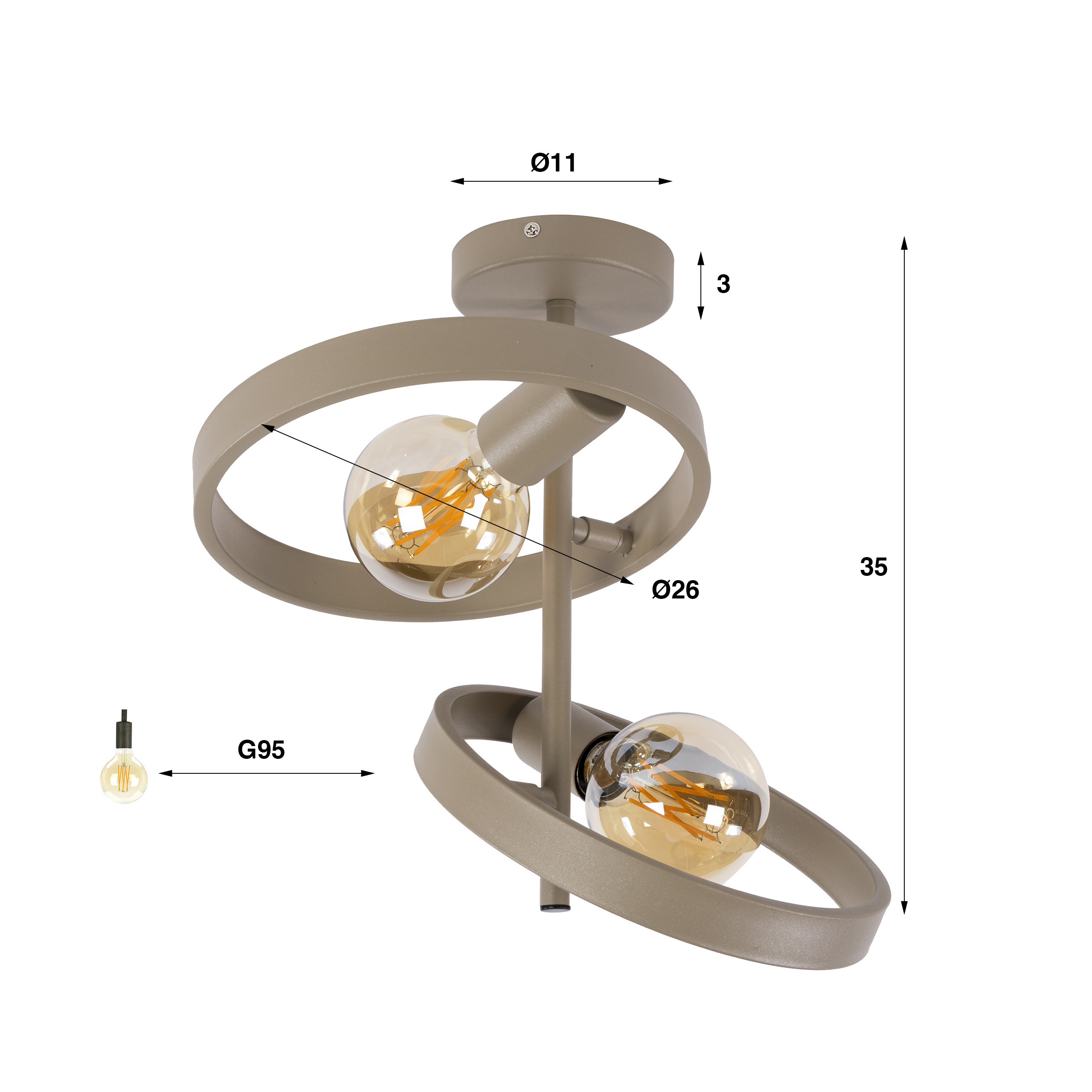Plafondlamp Hover 2-lichts / Beige - Zijlstra