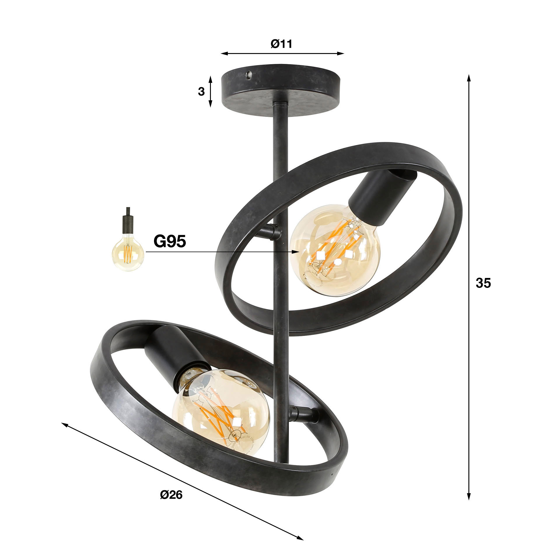 Plafondlamp Hover 2-lichts / Charcoal - Zijlstra