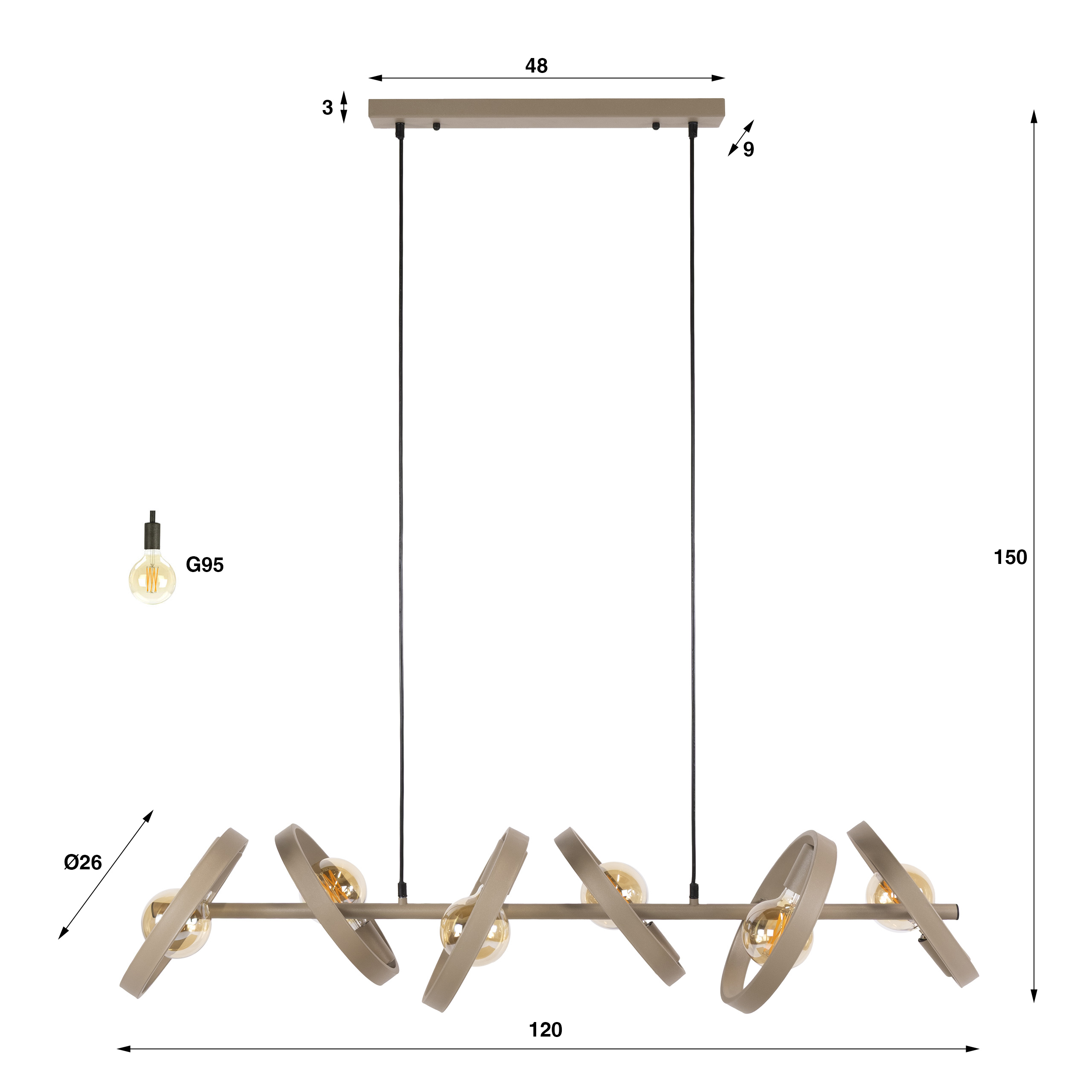 Pendelleuchte Hover 6-flammig in Beige - Emmo Design