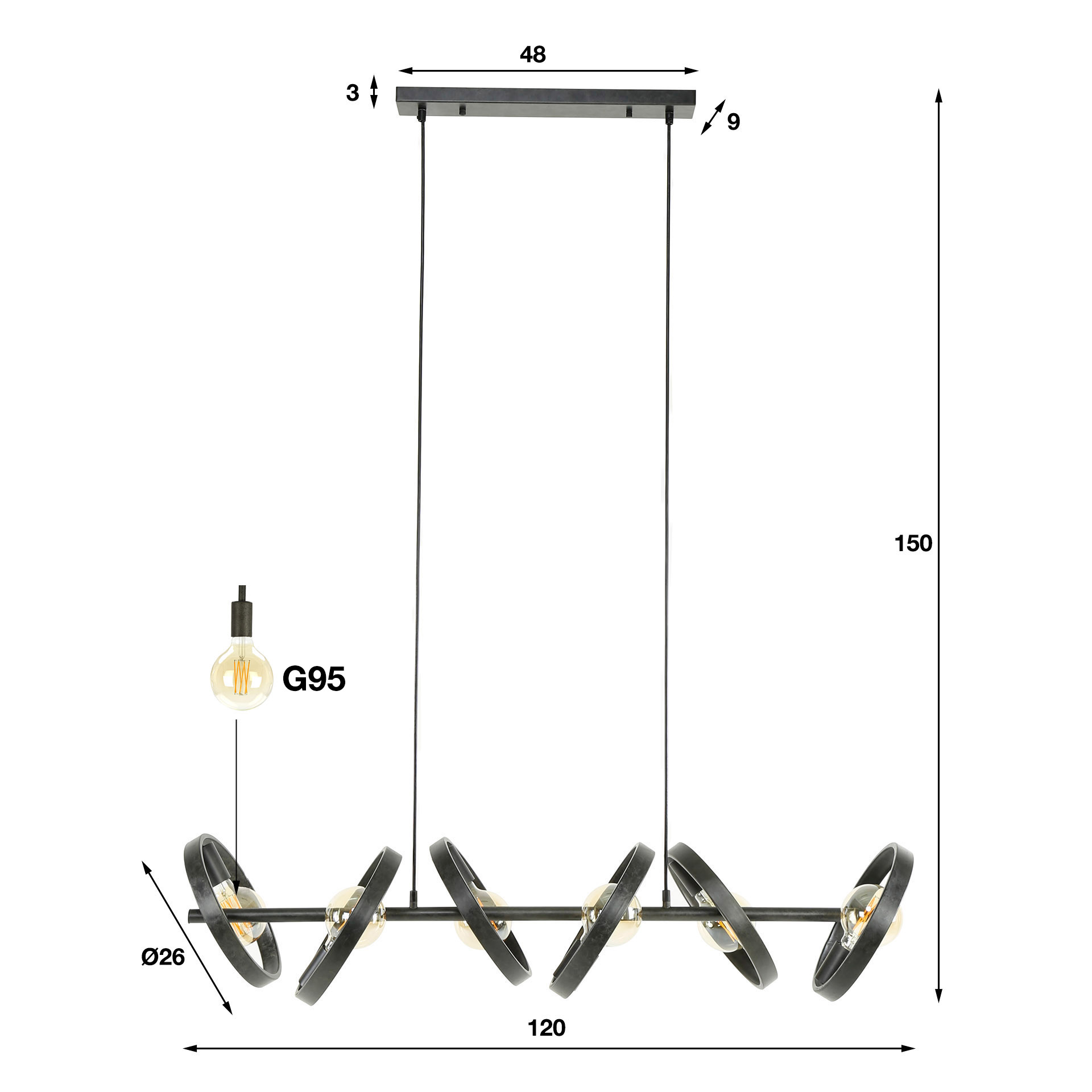 Pendelleuchte Hover 6-flammig in Charcoal - Emmo Design