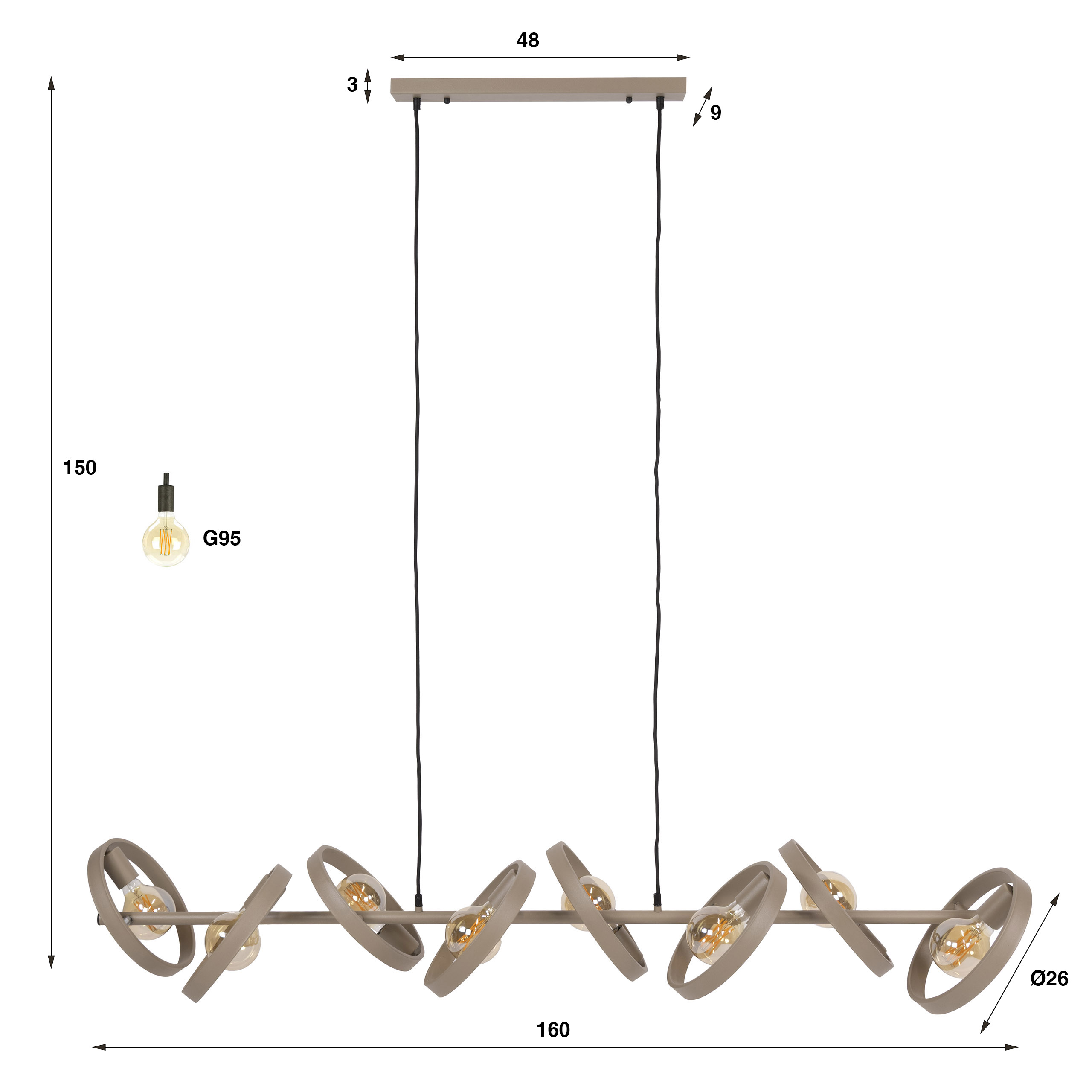 Hanglamp Hover 8-lichts / Beige - Zijlstra