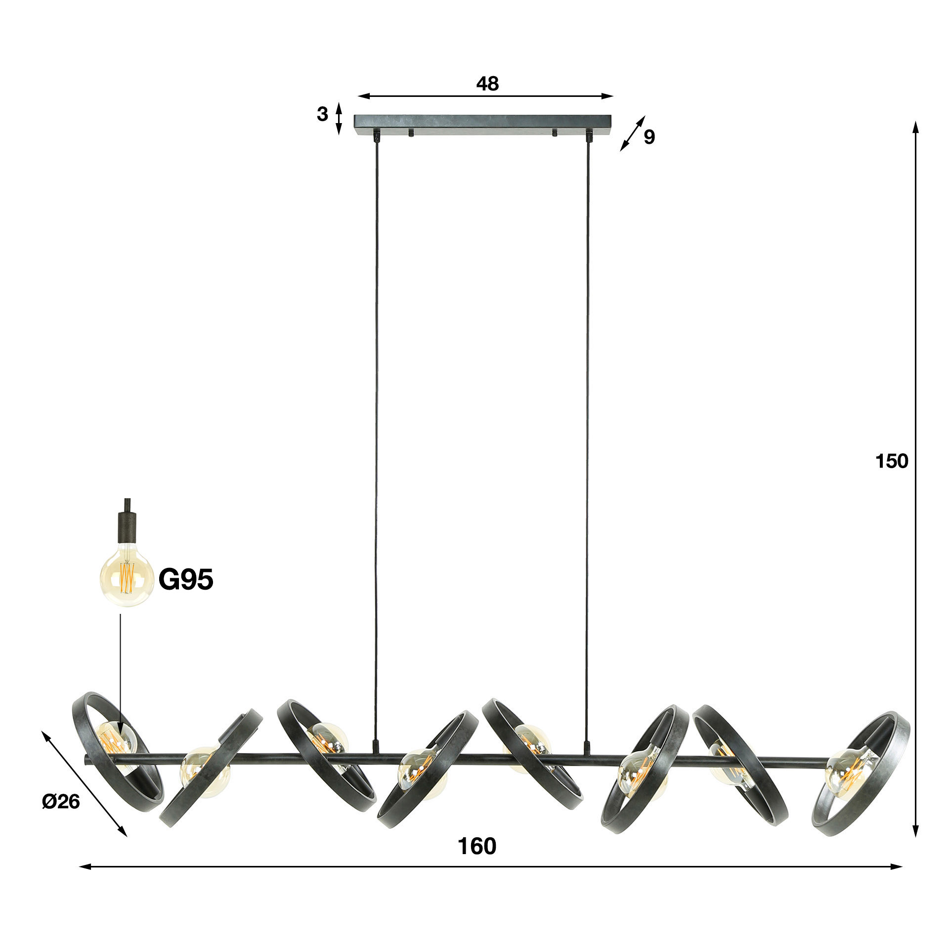 Hanglamp Hover 8-lichts / Charcoal - Zijlstra