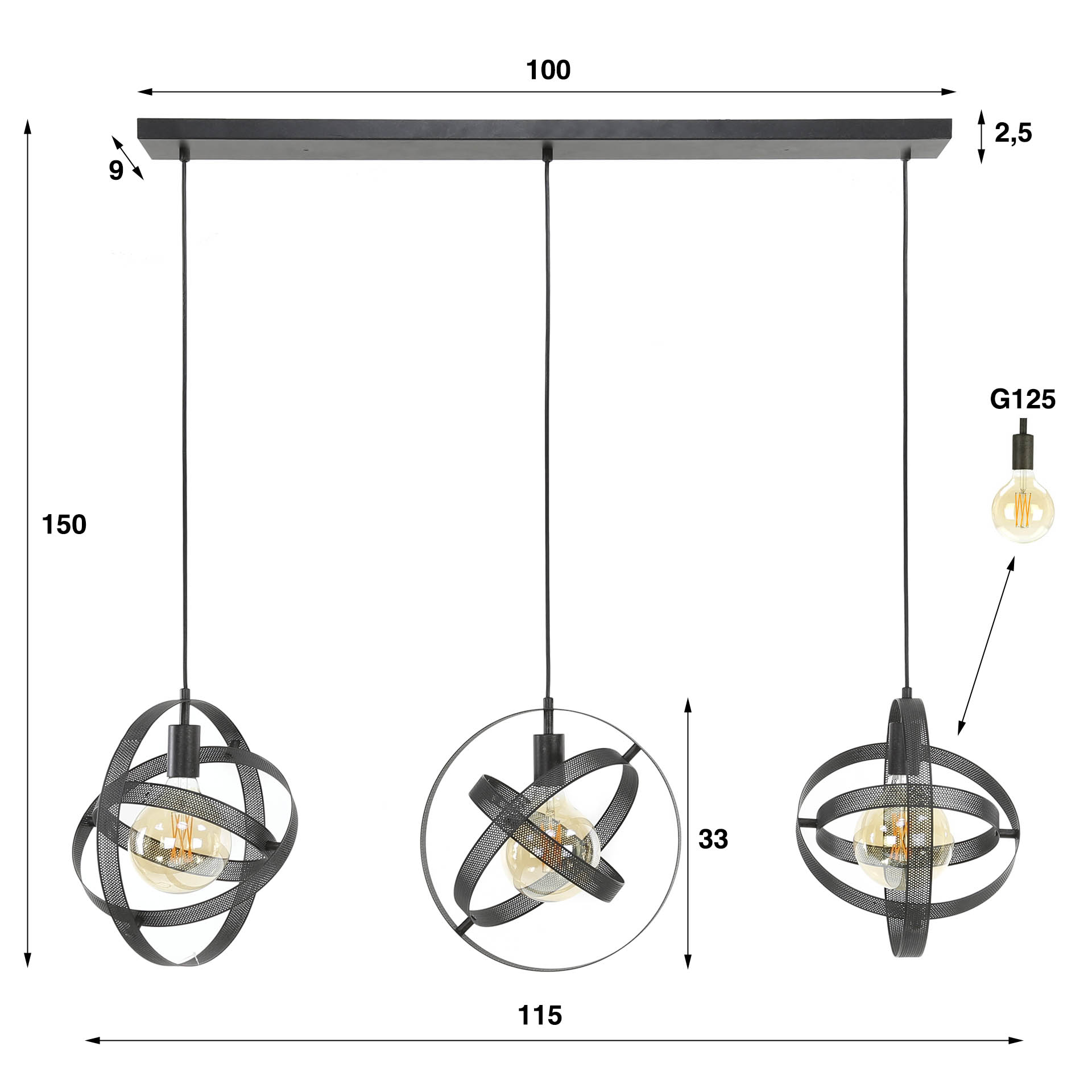 Pendelleuchte Cosmos 3-flammig in Artic Schwarz - Emmo Design