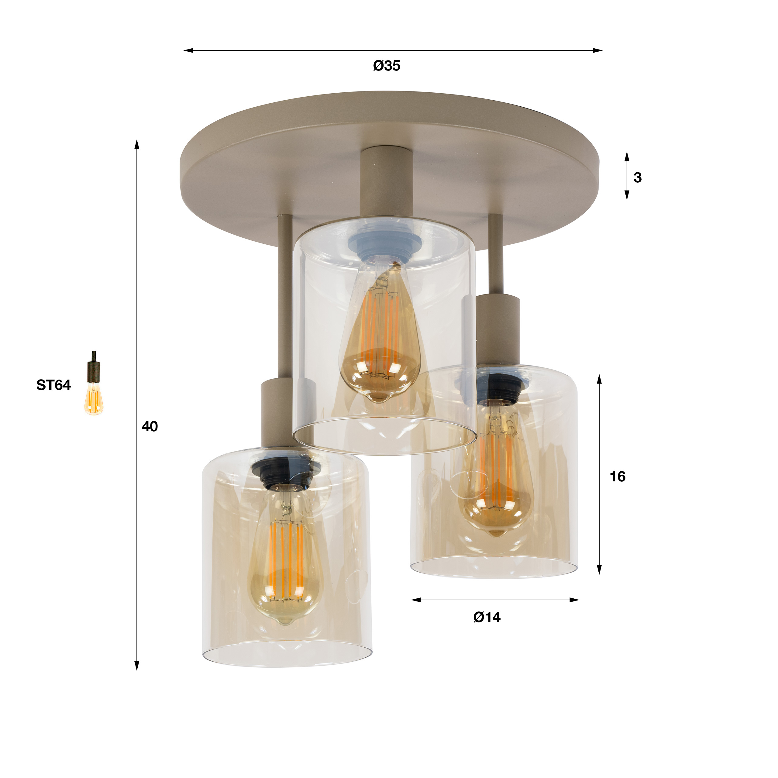 Plafondlamp Sepiora 3-lichts / Beige - Zijlstra