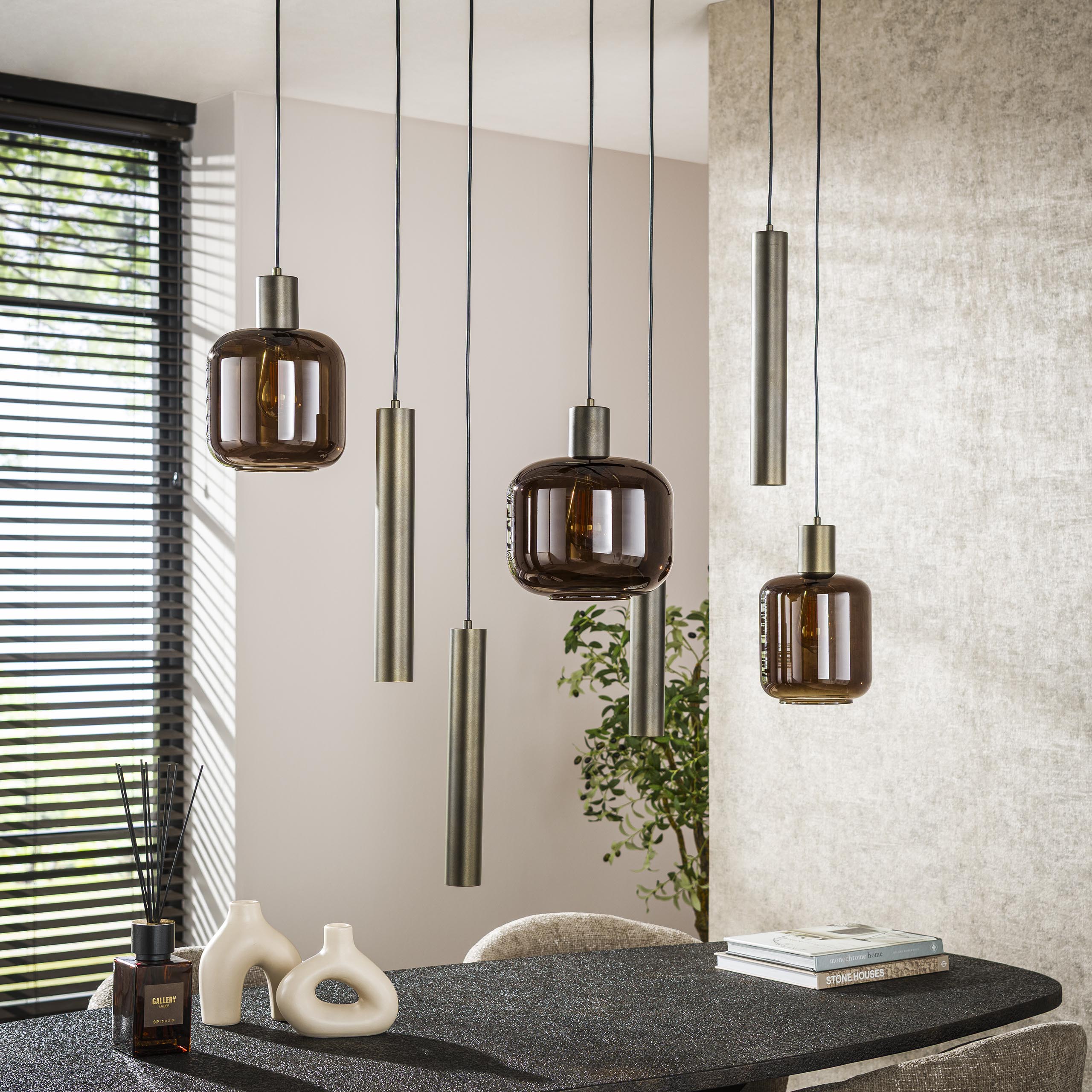 Pendelleuchte Bronza 4+3-flammig in Sienna Braun - Emmo Design
