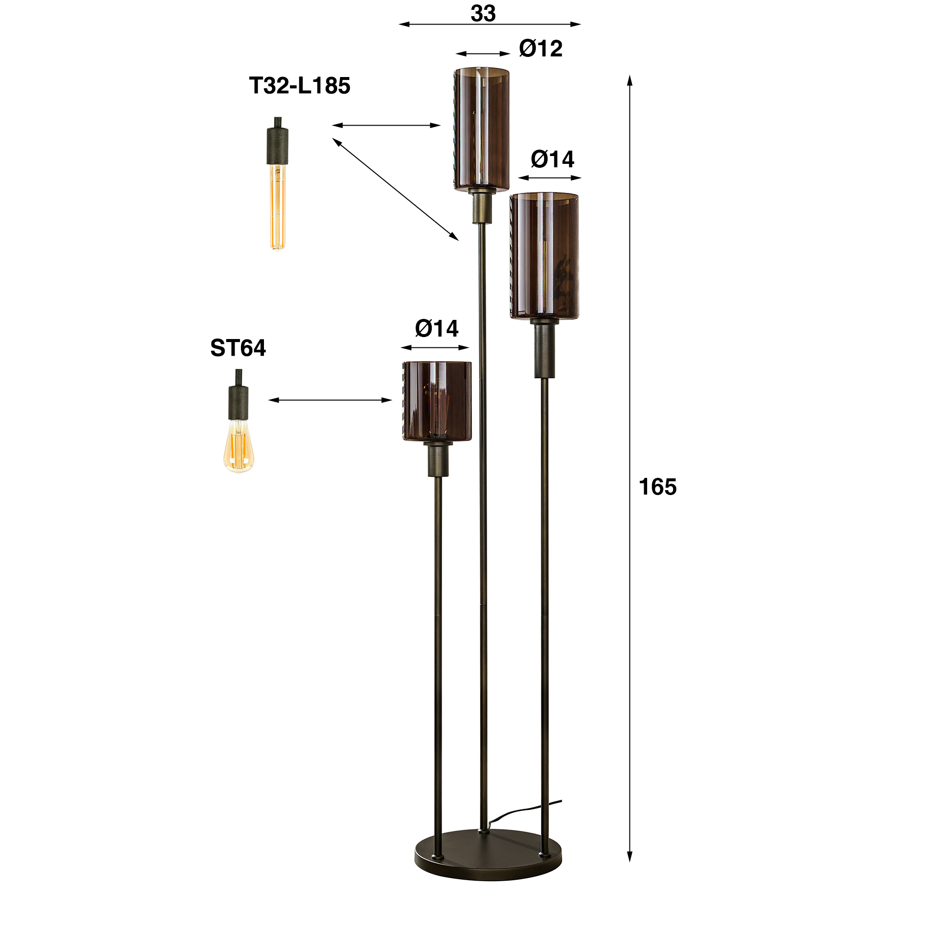 Floor lamp Sepiora stepped 3-light / Sienna brown - Zijlstra