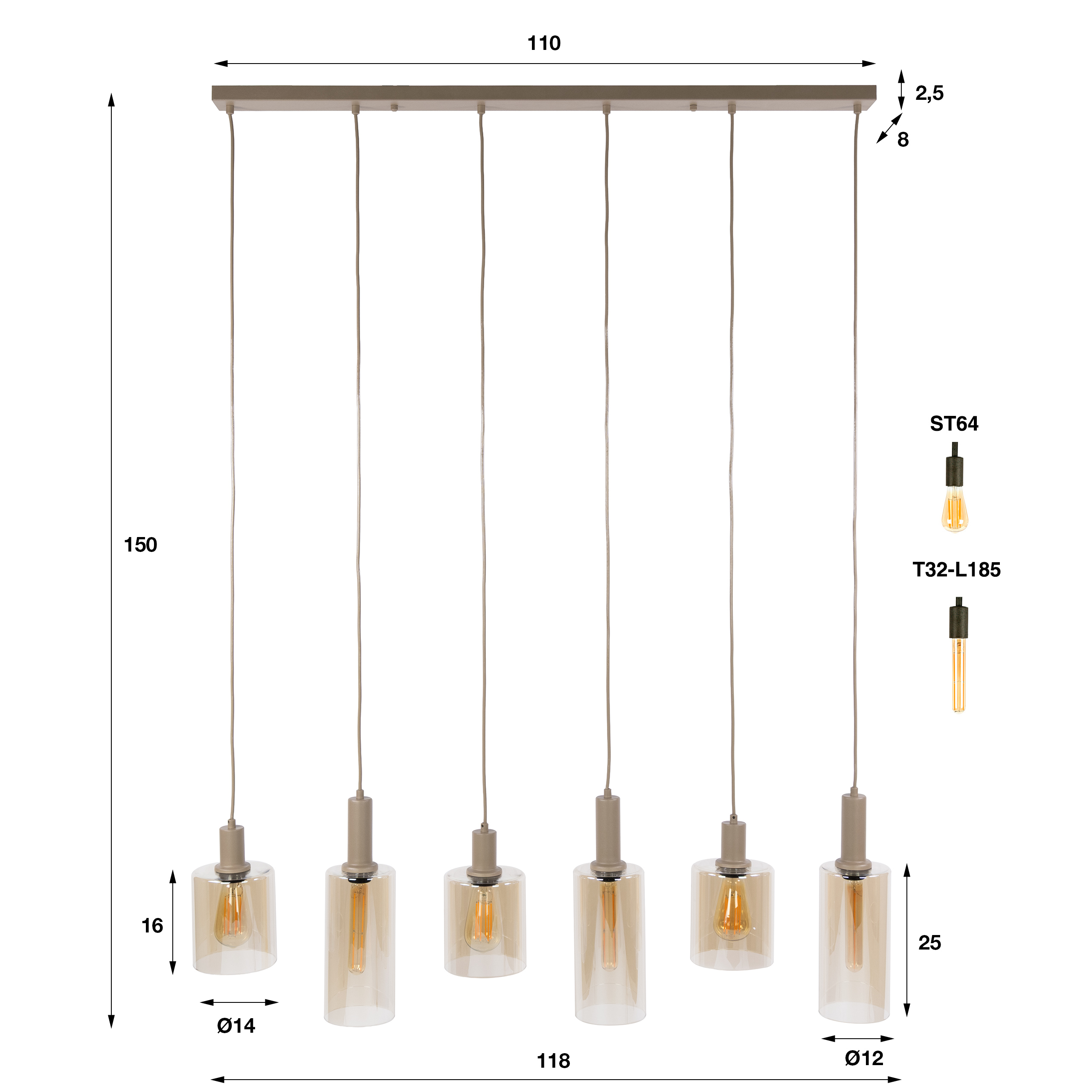 Hanglamp Sepiora 6-lichts / Beige - Zijlstra