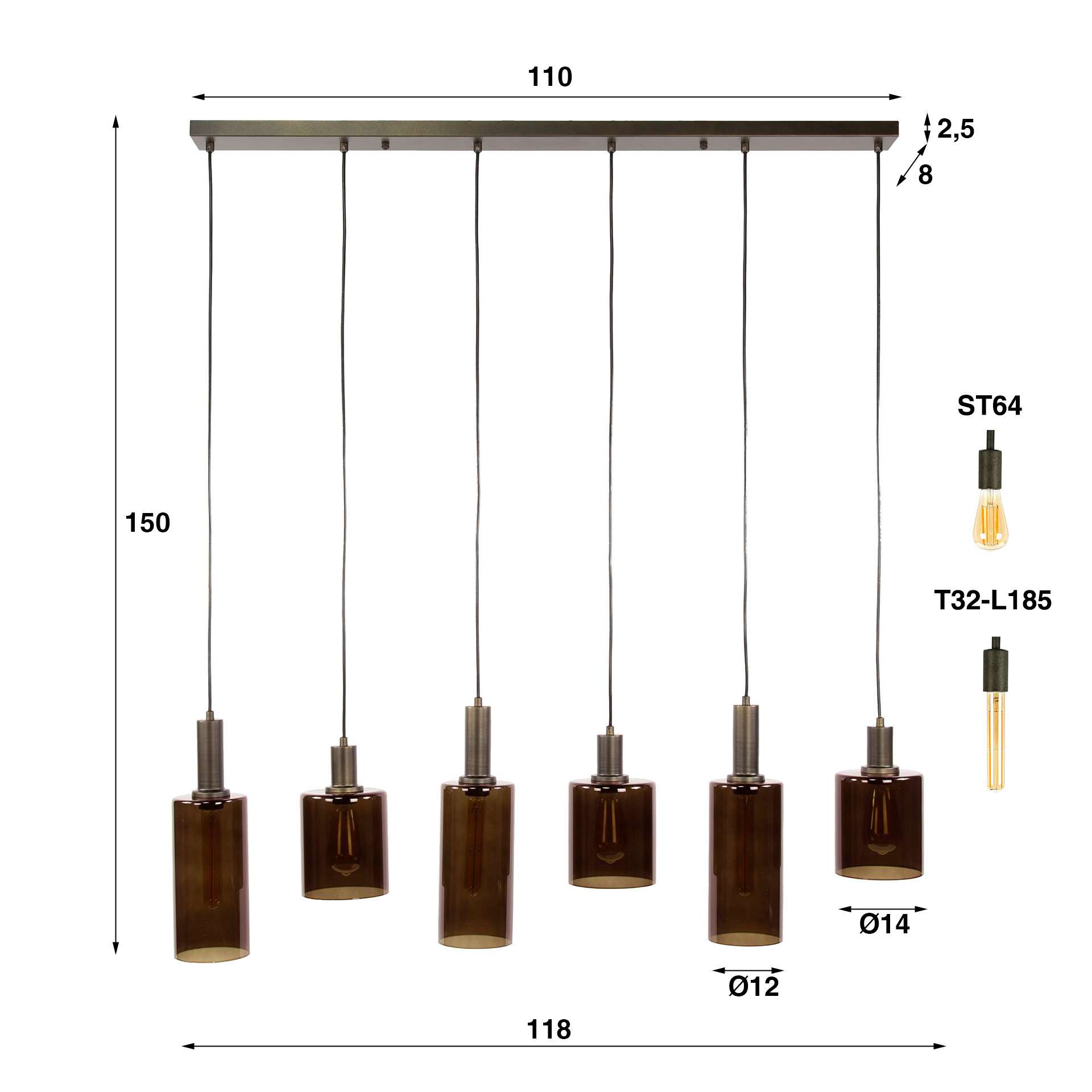 Hanglamp Sepiora 6-lichts / Sienna bruin - Zijlstra