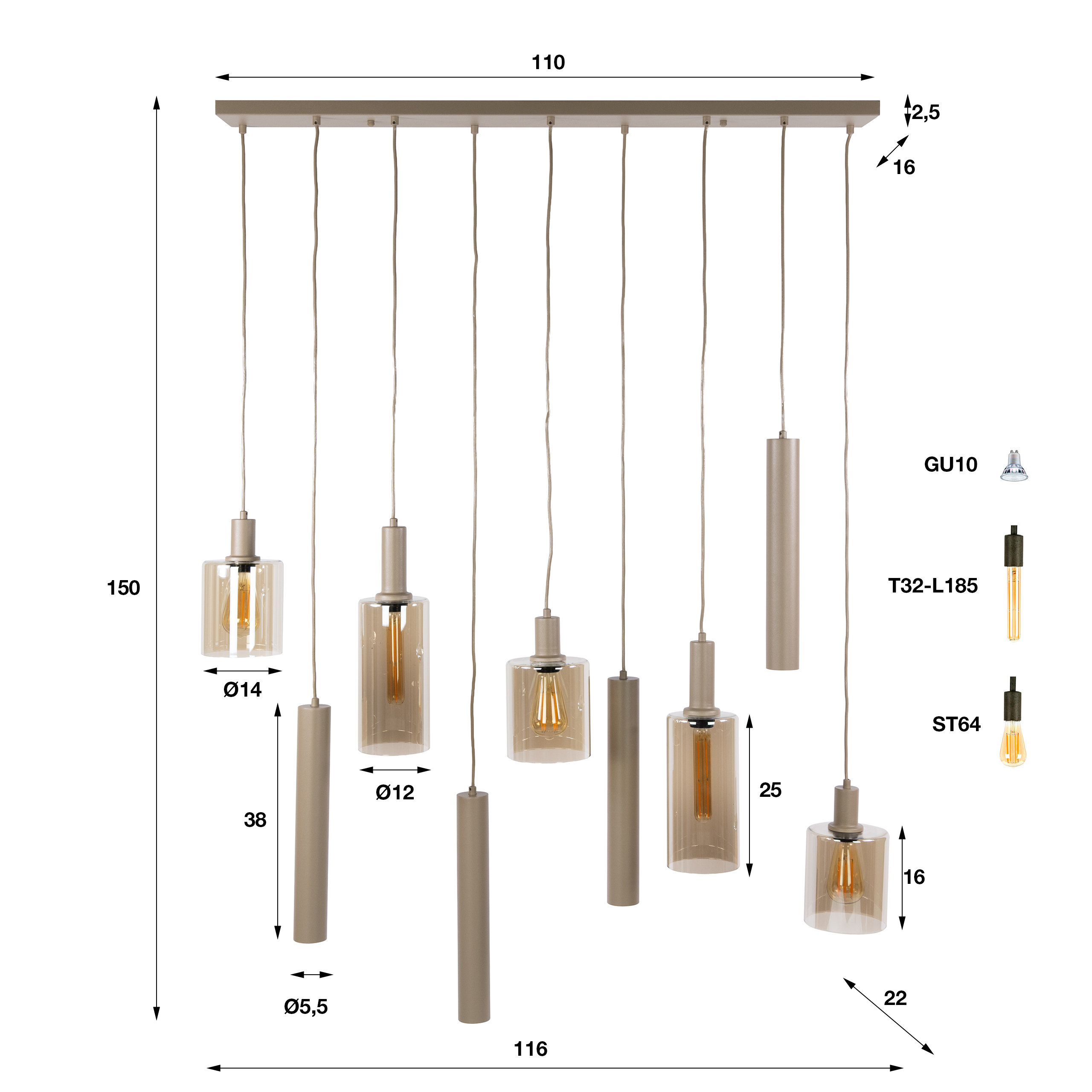 Pendelleuchte Sepiora 5+4-flammig in Beige - Emmo Design