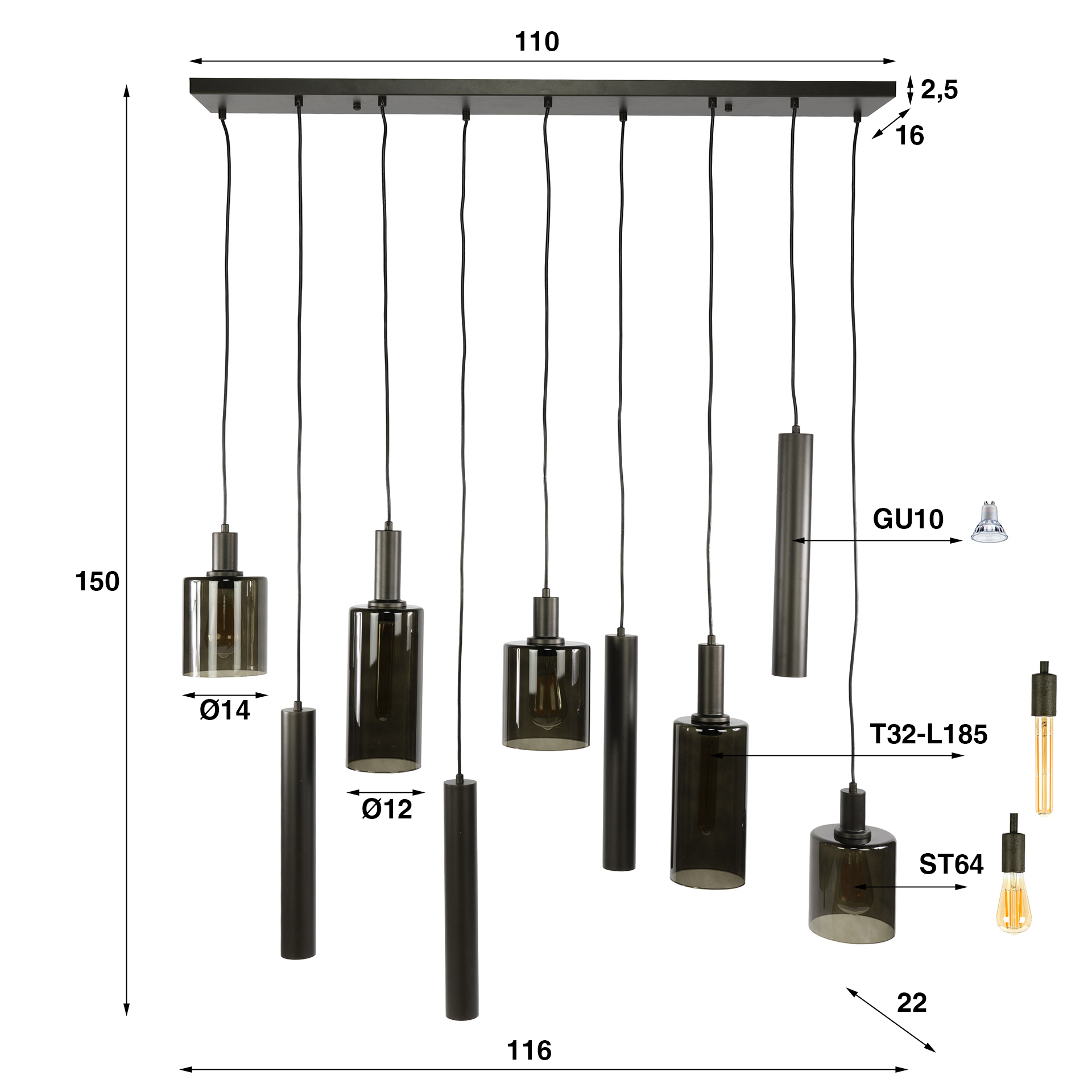 Hanglamp Sepiora 5+4-lichts / Sienna bruin - Zijlstra