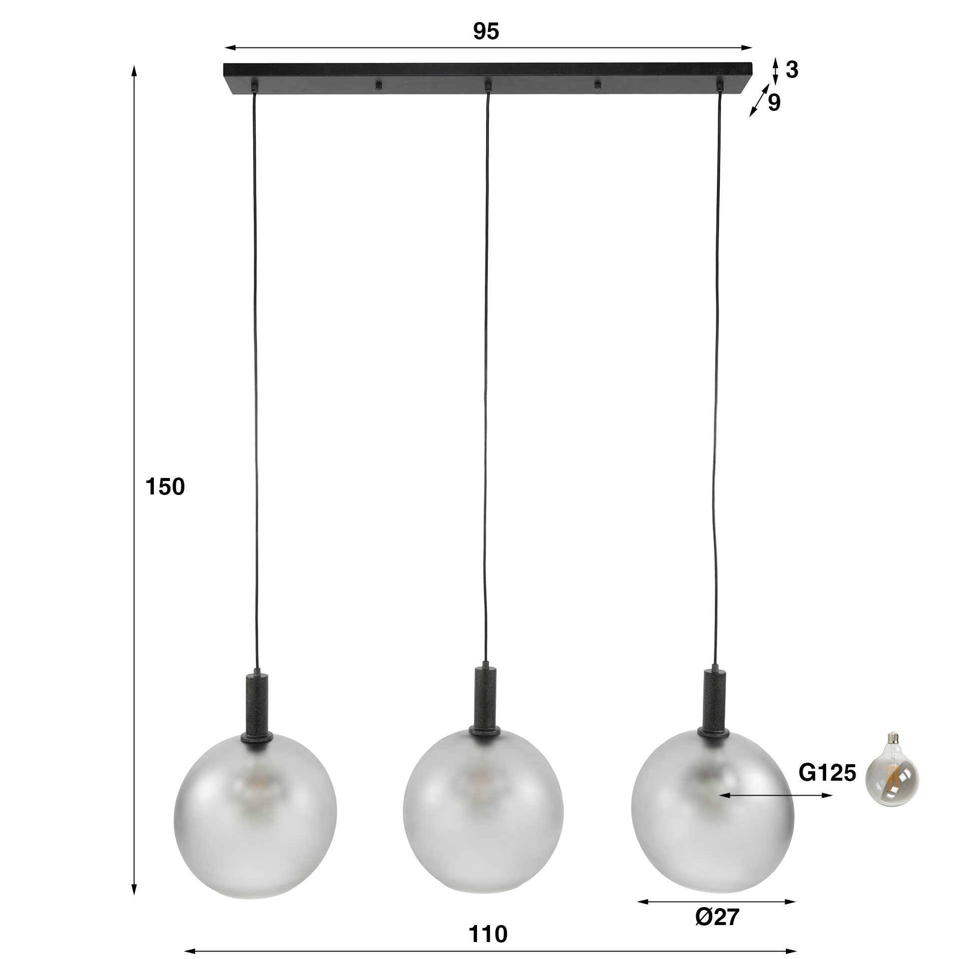 Hanglamp Bubble Frosted 3-lichts / Frosted grijs - Zijlstra