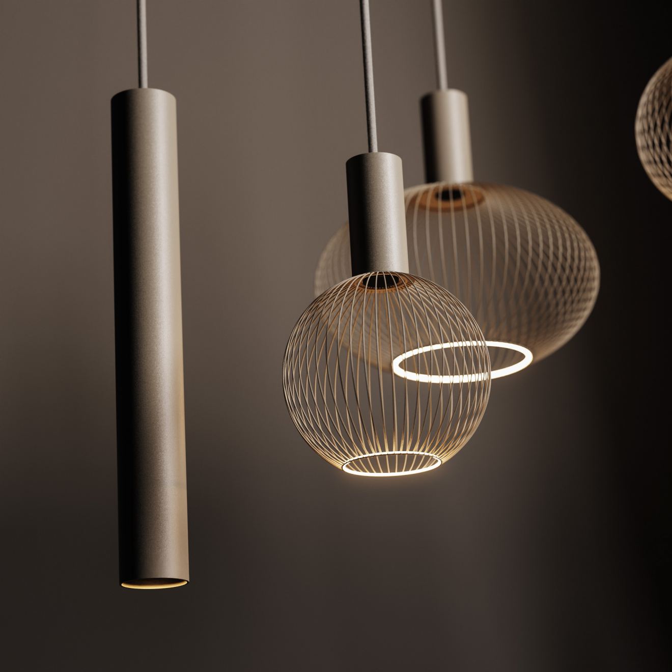 Pendant light Ztahl Como flat oval 145 x 40 cm 8-light (Metal, Zwart | Grijs | Zand)