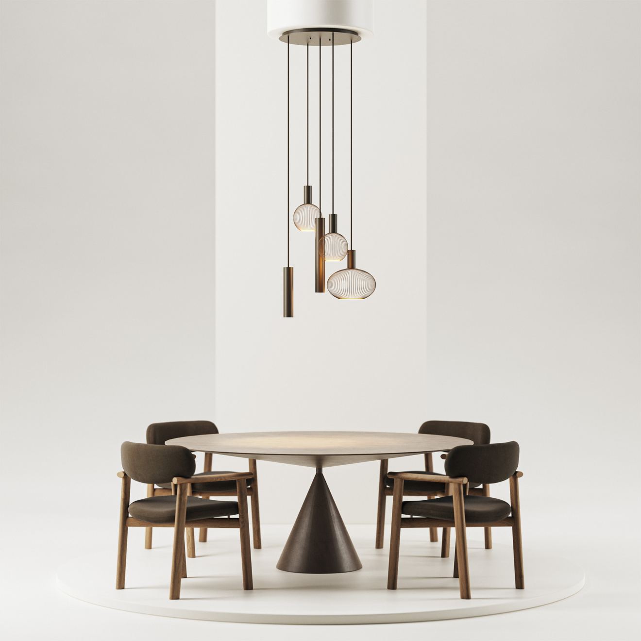 Pendant light Ztahl Como round Ø 50 cm 5-light (Metal, Zwart | Grijs | Zand)