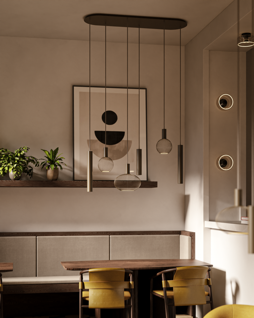 Pendant light Ztahl Como flat oval 120 x 35 cm 6-light (Metal, Zwart | Grijs | Zand)