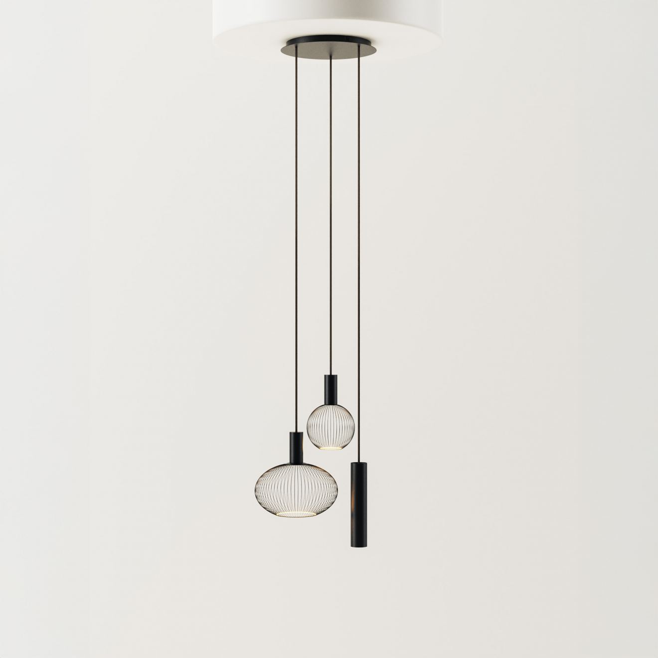 Pendant light Ztahl Como round Ø 35 cm 3-light (Metal, Zwart | Grijs | Zand)