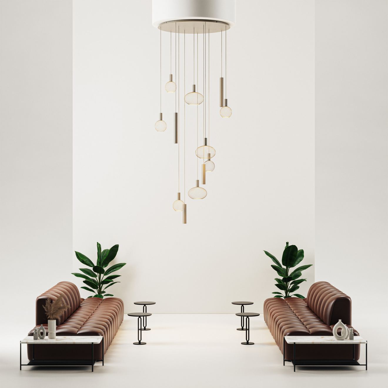 Pendant light Ztahl Como round Ø 110 cm 12-light (Metal, Zwart | Grijs | Zand)